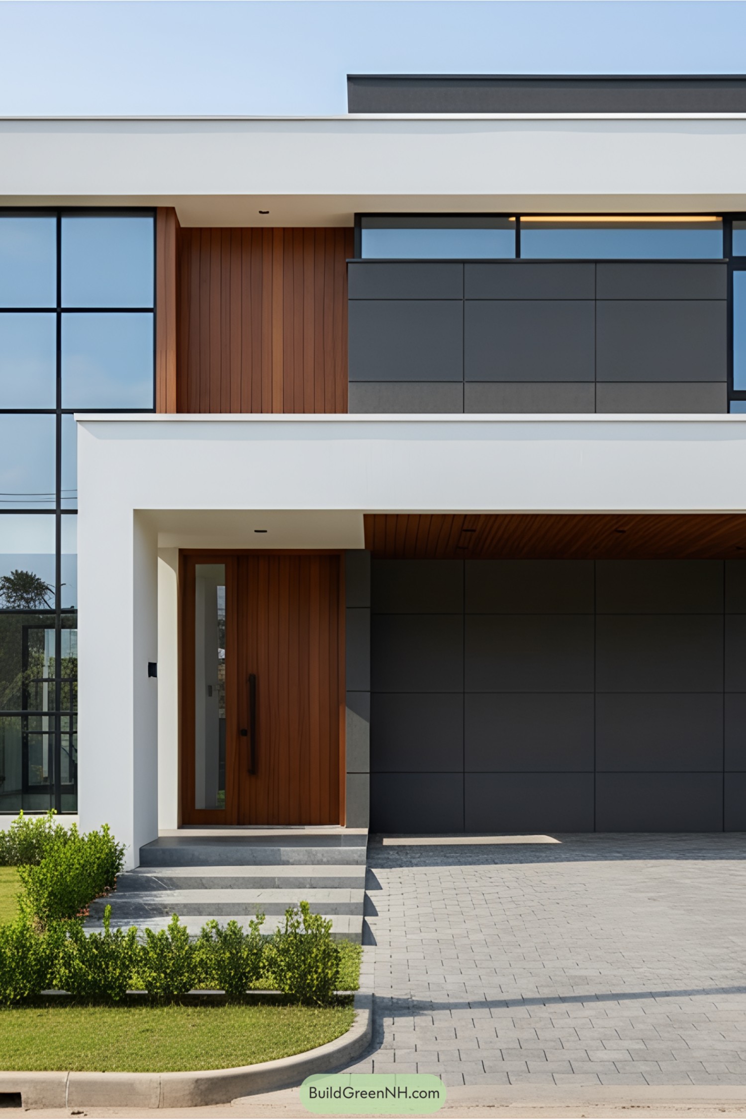 Modern bungalow with sleek design and wooden accents