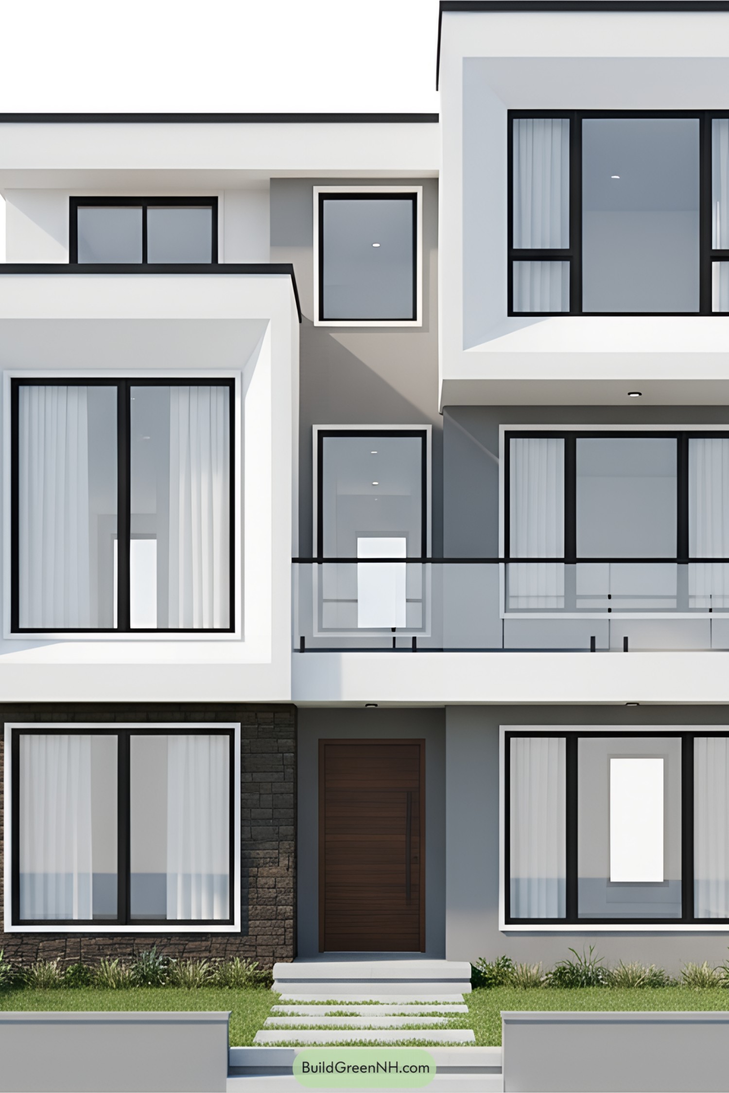 Modern two-story house with large windows