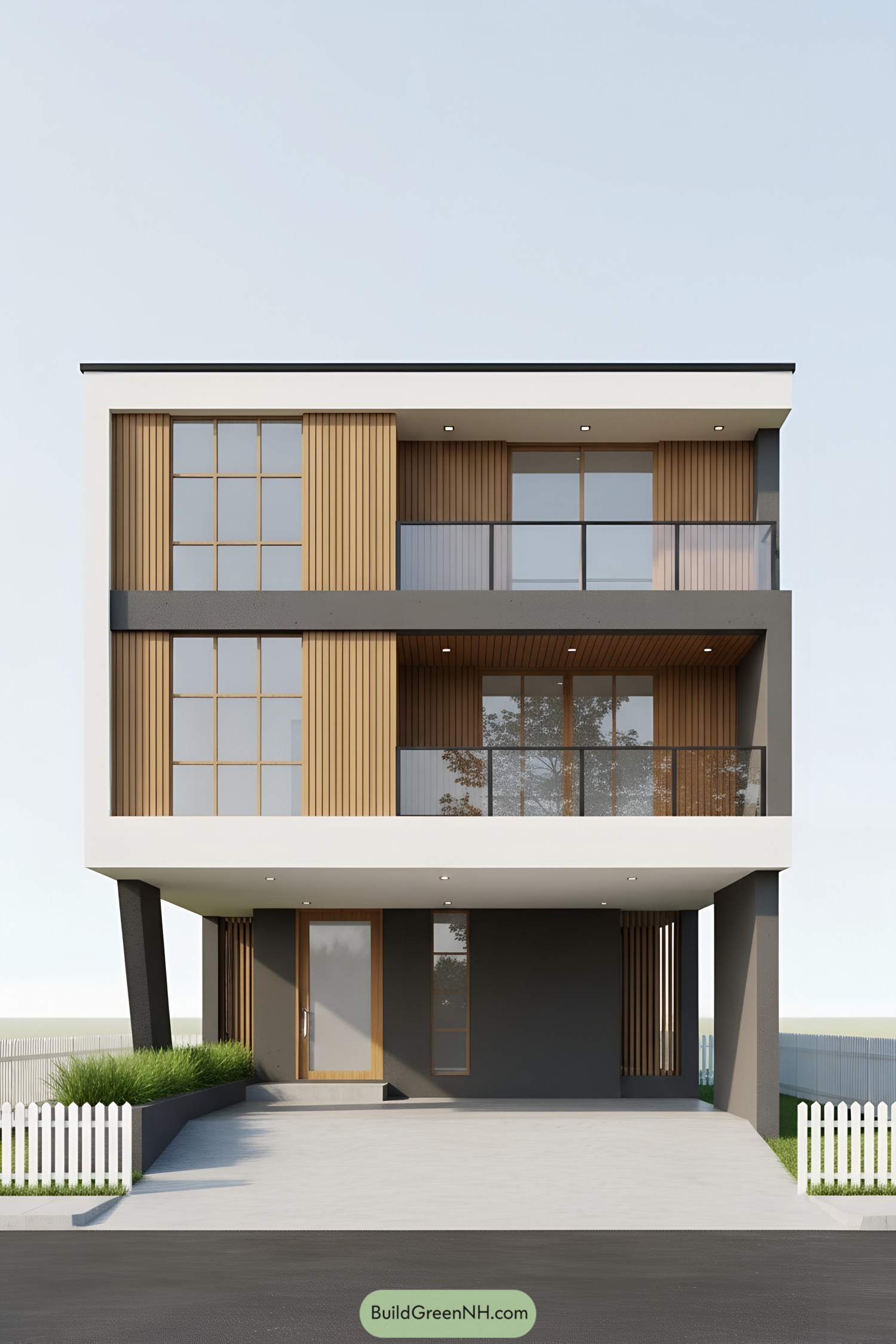 Minimalist two-floor house with sleek design and large windows
