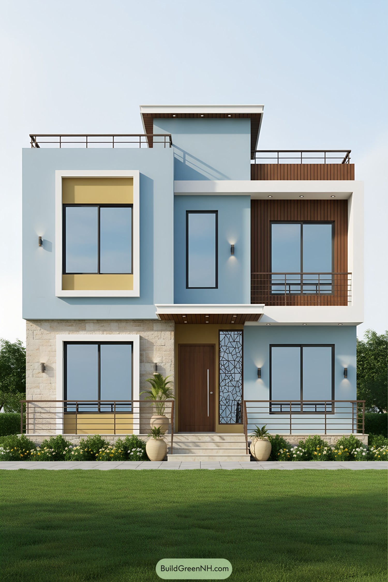 Modern two-story house with balcony