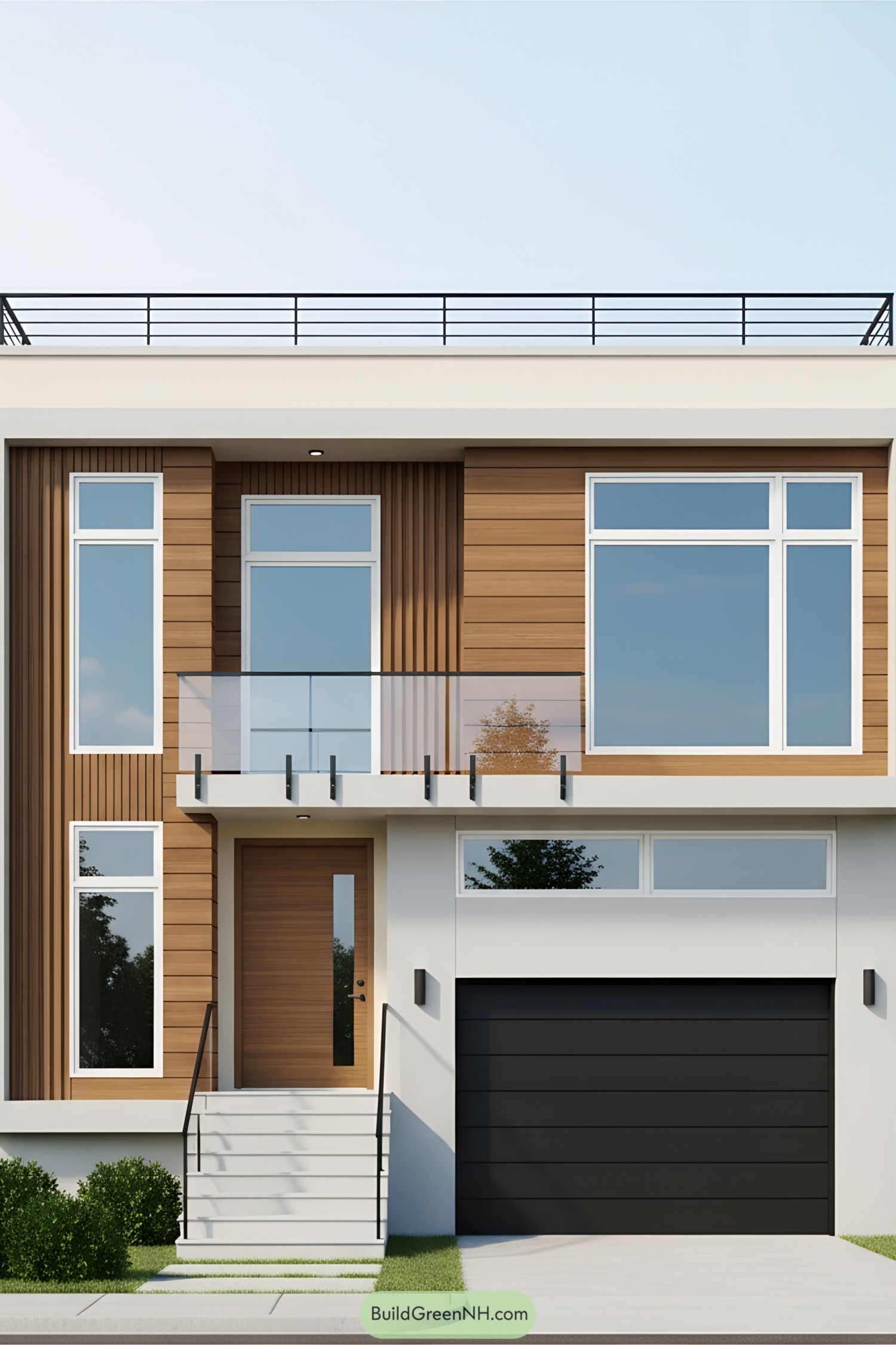 Modern single-story house with sleek lines and wooden accents