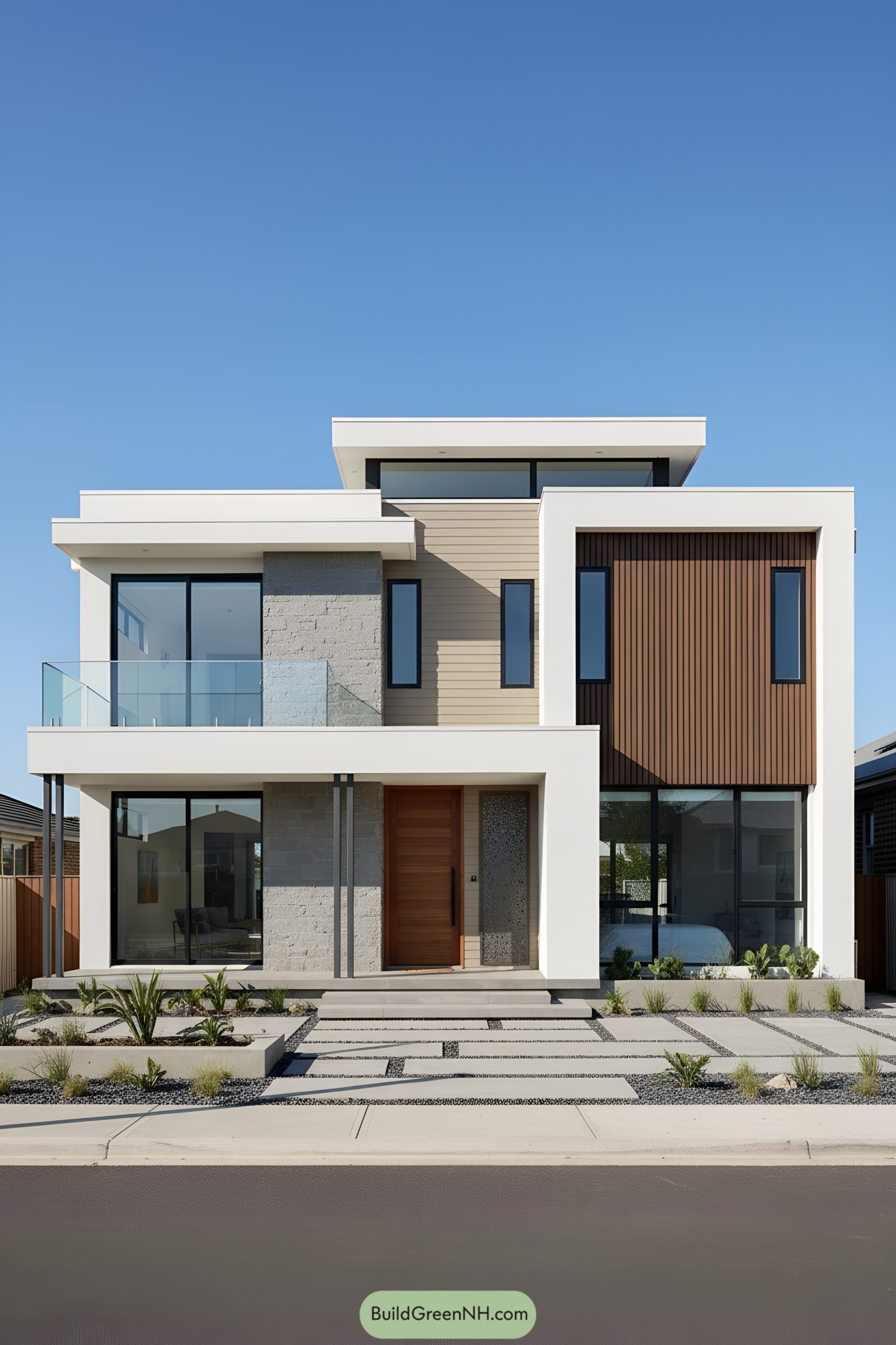 Modern single-floor house with sleek lines and geometric design