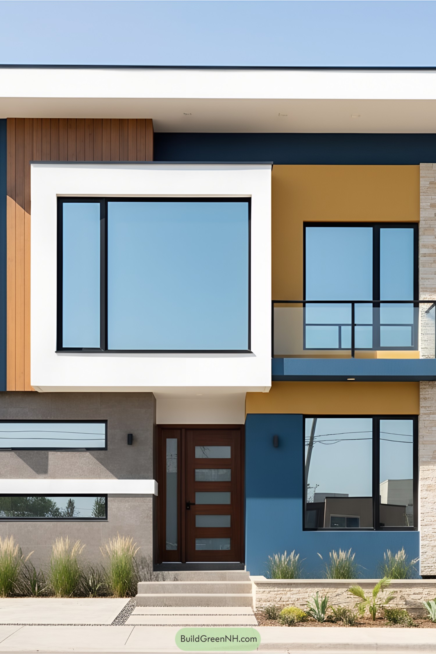 Contemporary single-floor house with geometric design and vibrant colors
