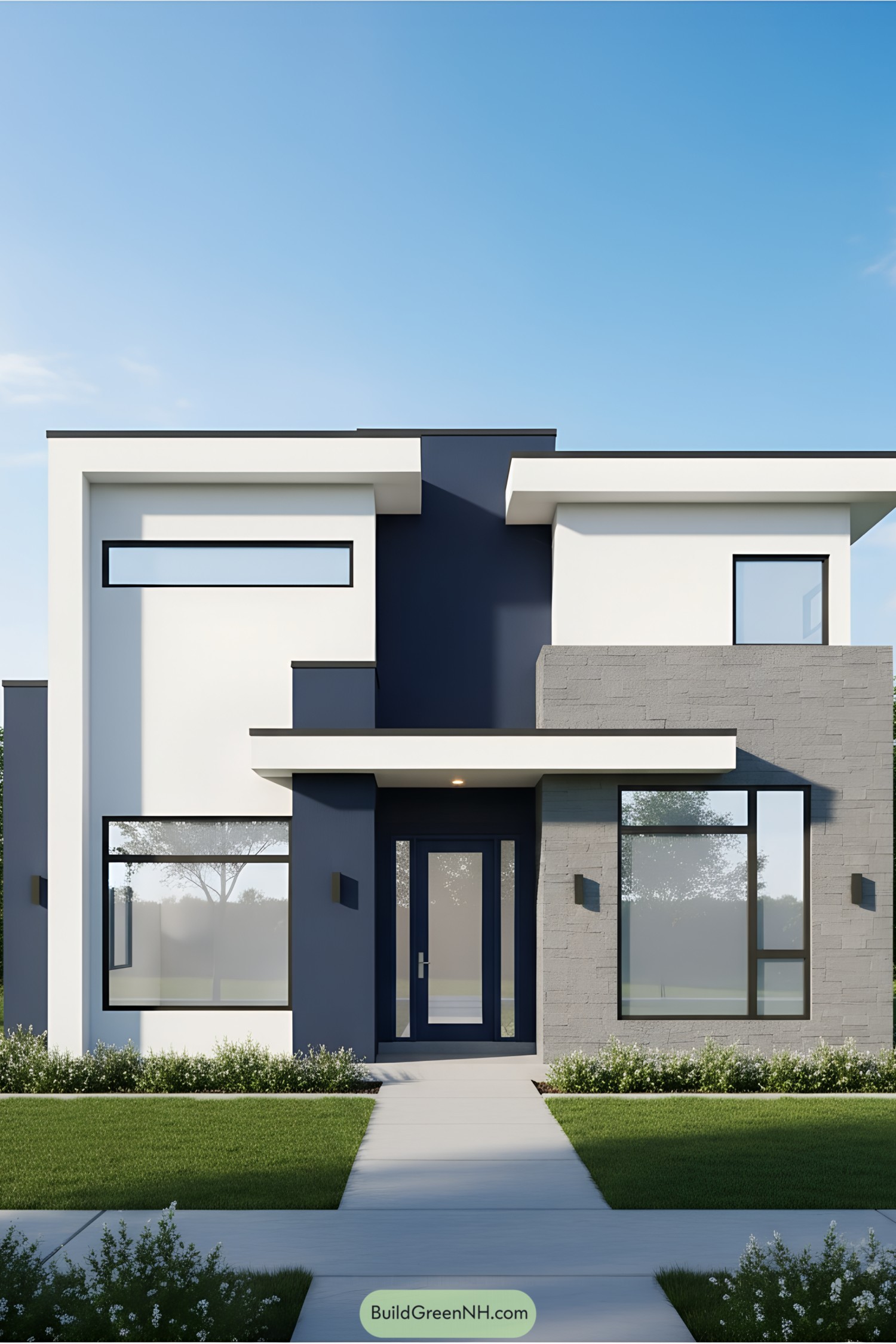 Modern single-floor house with sleek lines and geometric design
