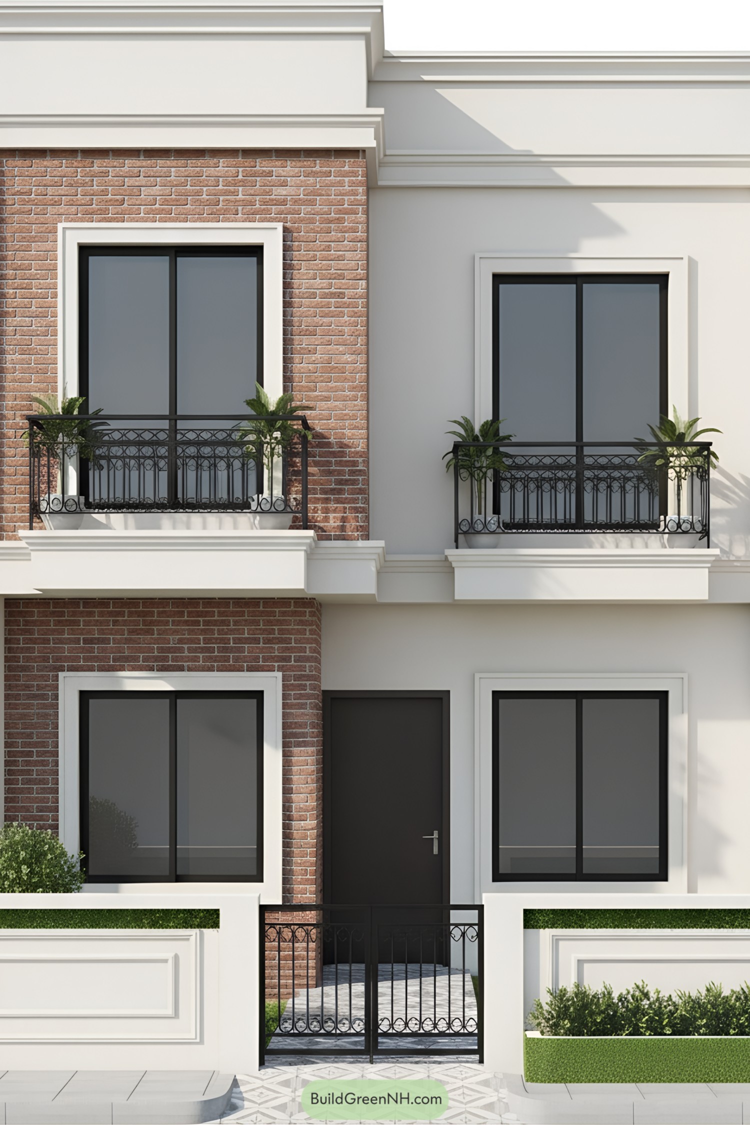 Compact brick facade with modern windows
