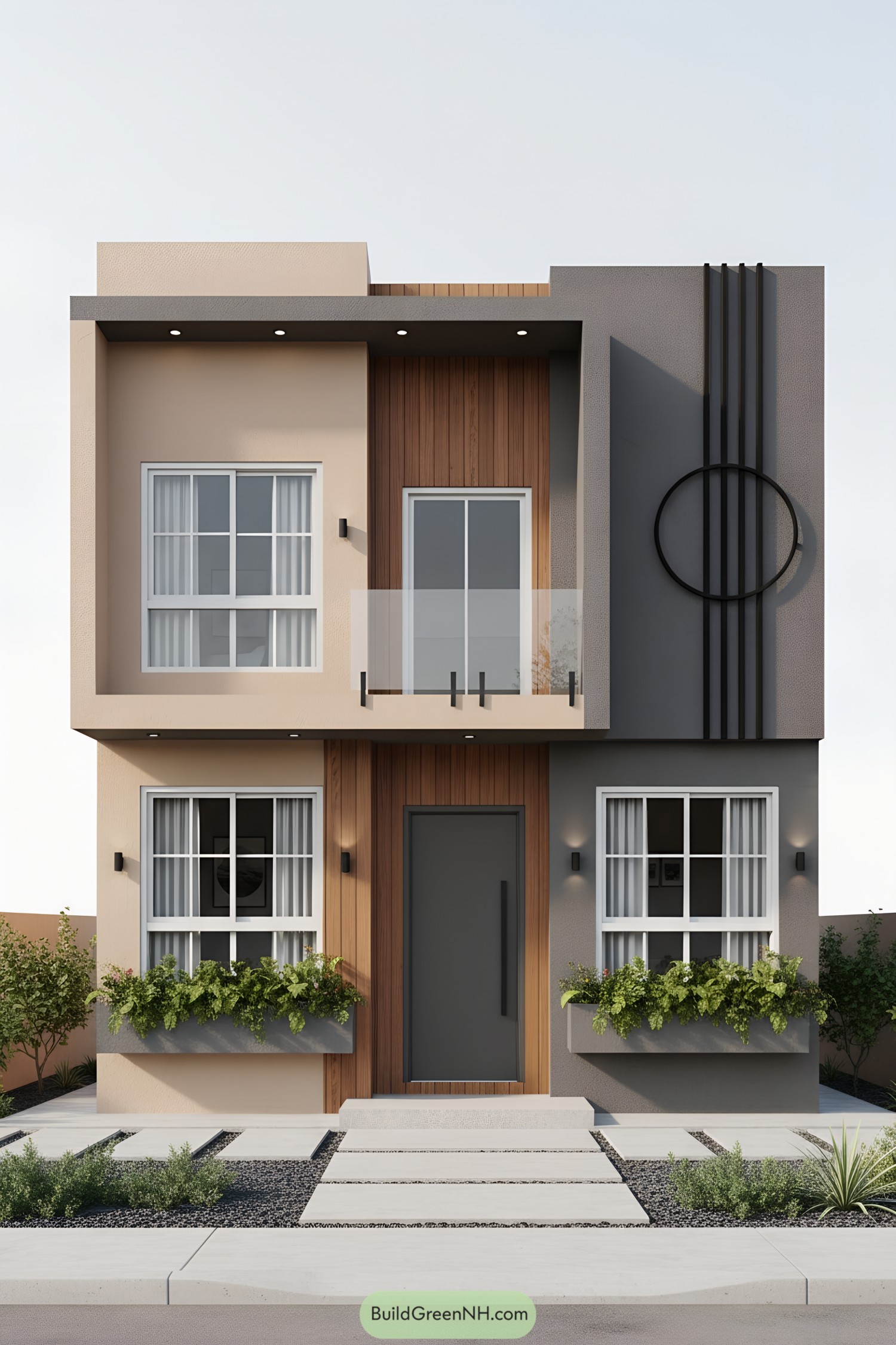 3D rendering of a modern small house with a creative facade