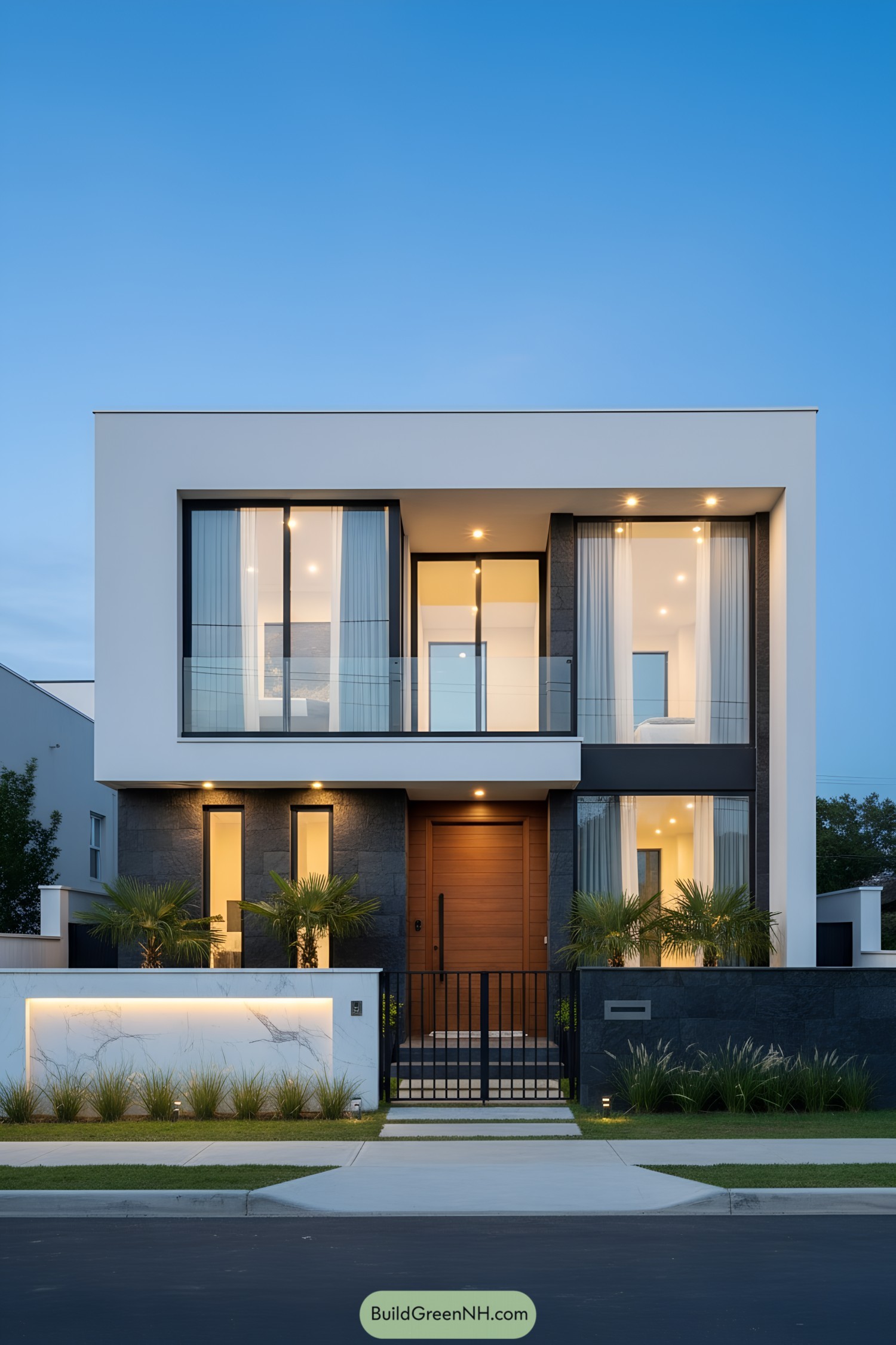 Sleek modern house with large windows and minimalistic design