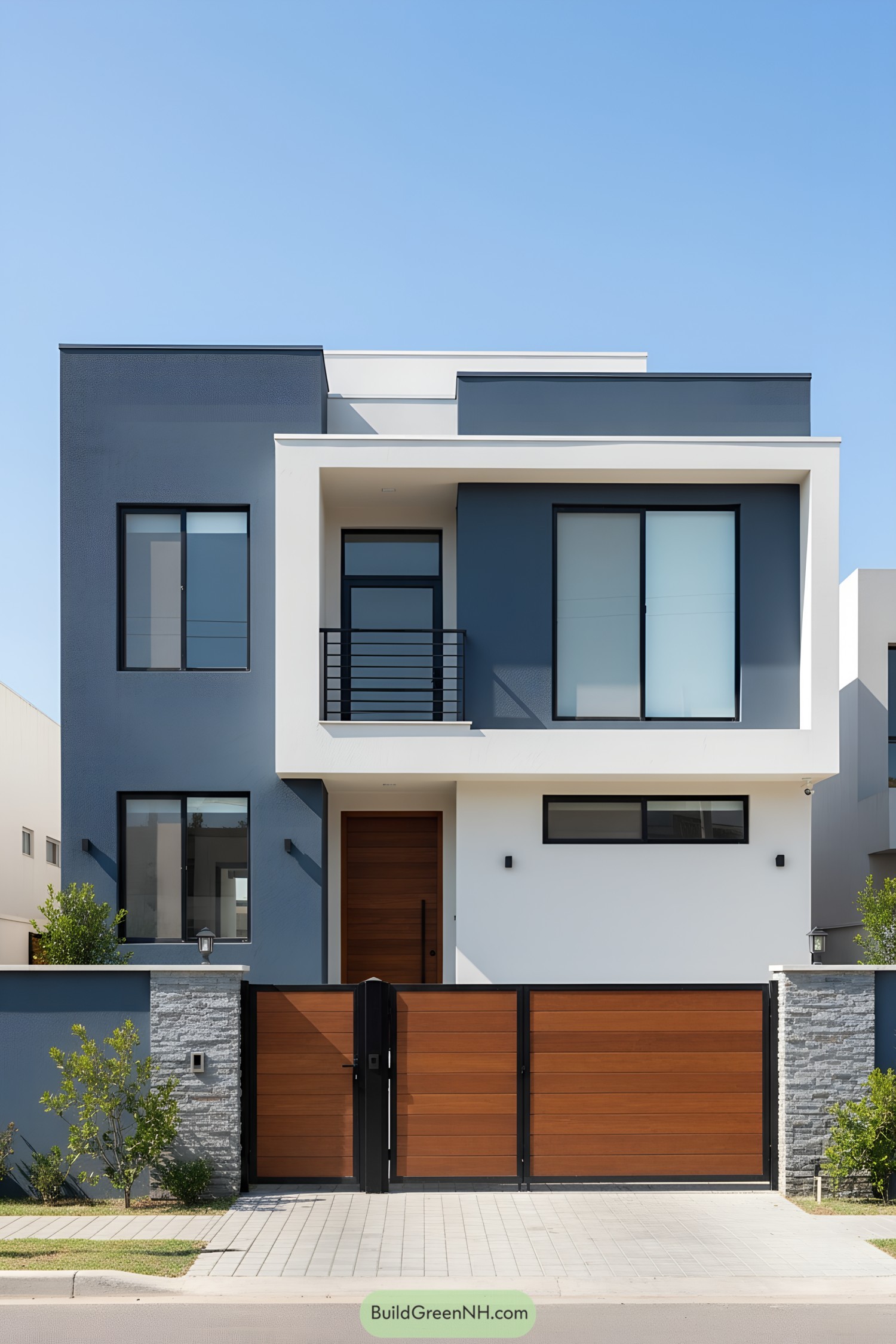 3D-rendered small house front elevation with modern design