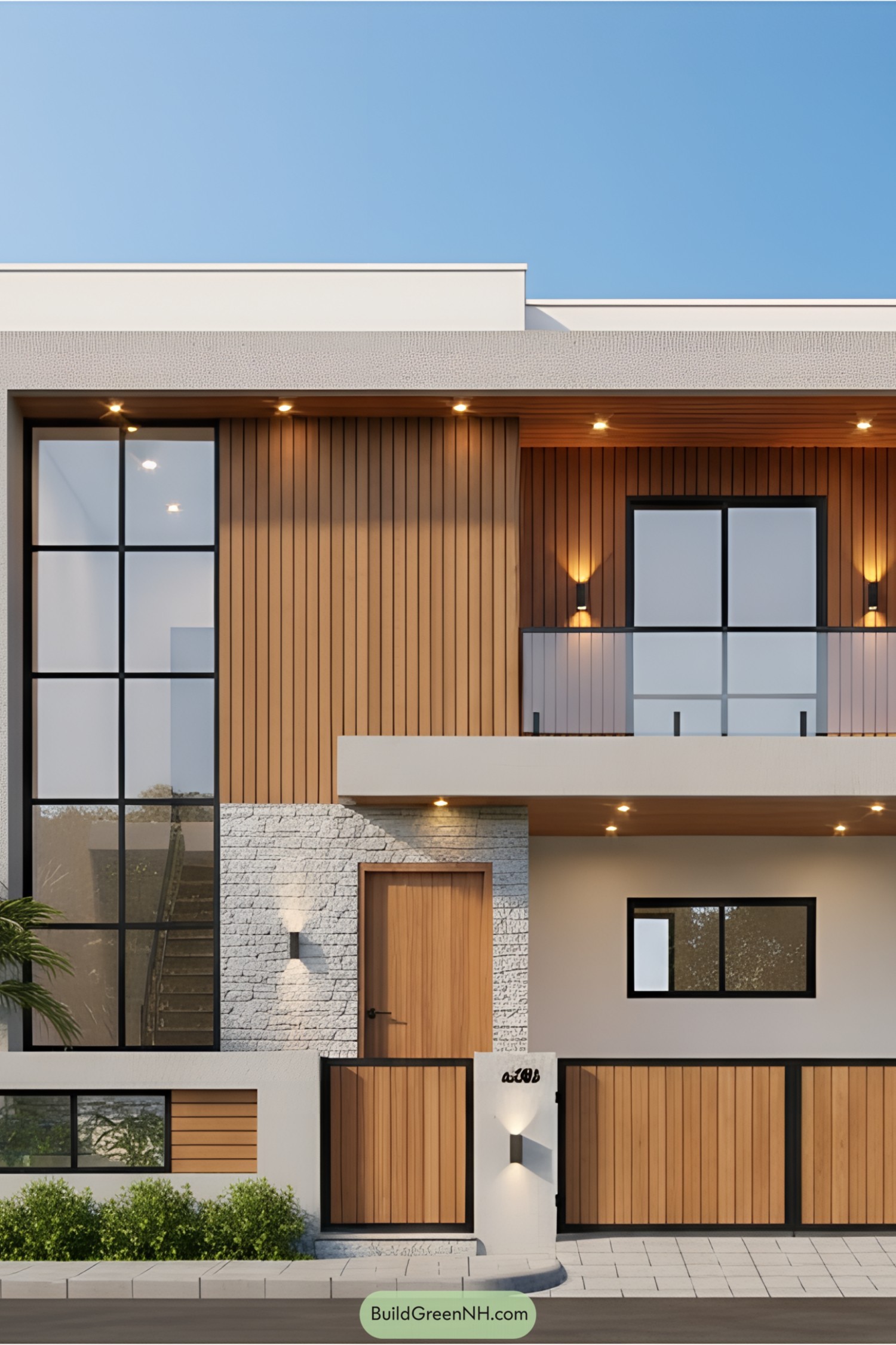 Modern small house with sleek wood and glass design