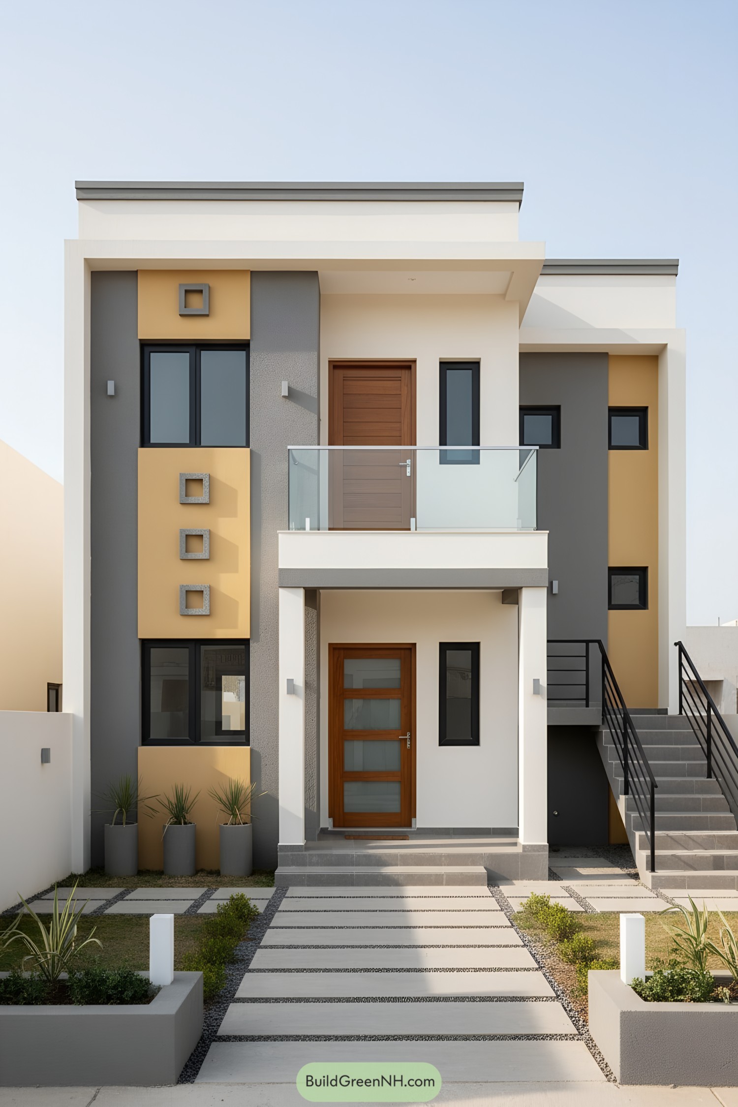 Modern small house with a stylish geometric facade