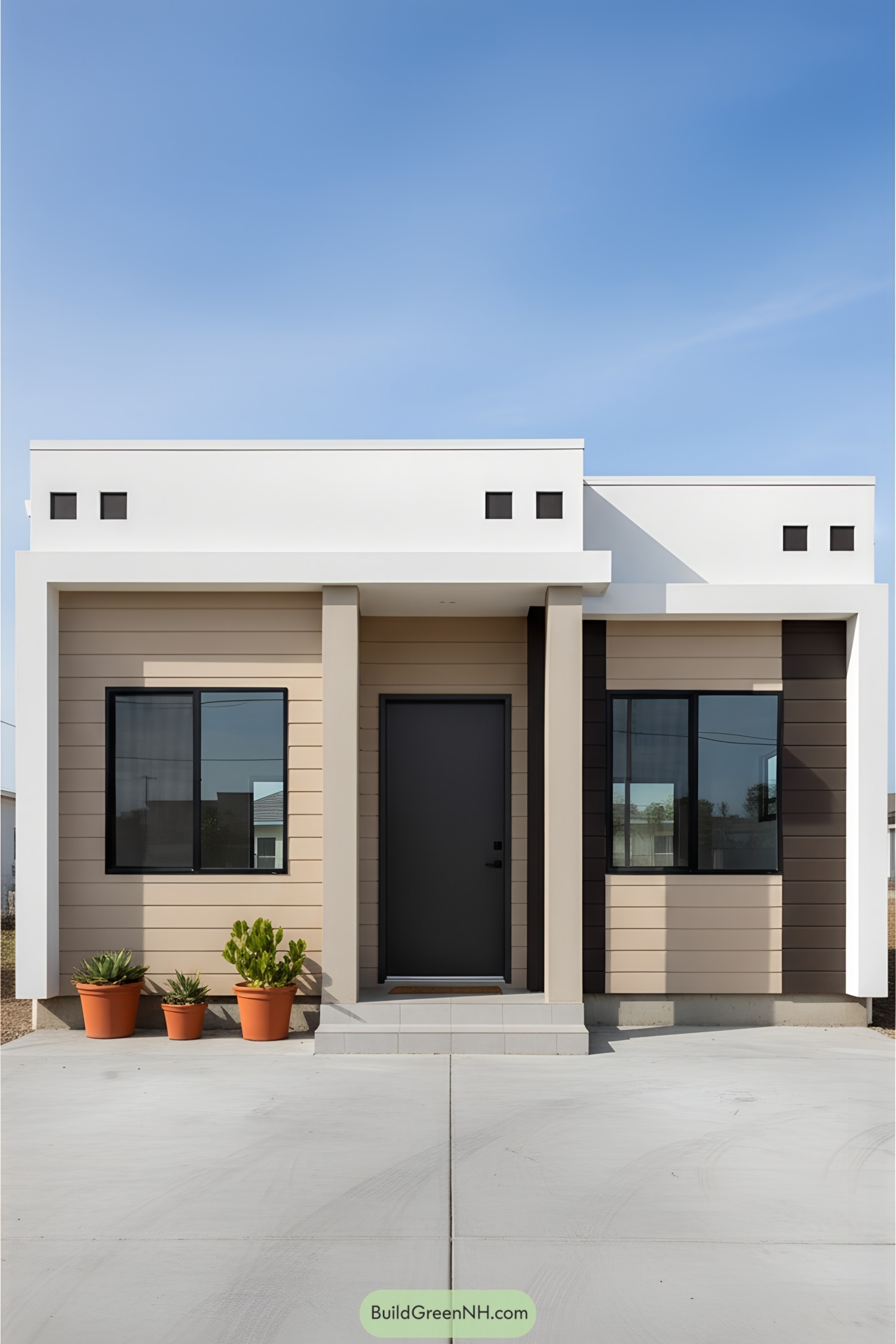 Small modern house with geometric design and neutral tones