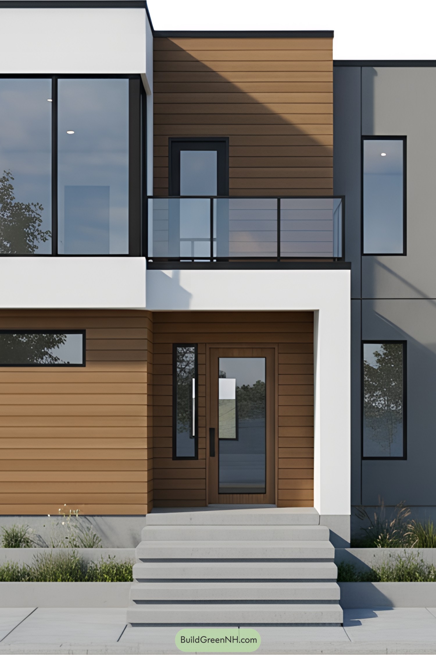 Chic modern house front with geometric design