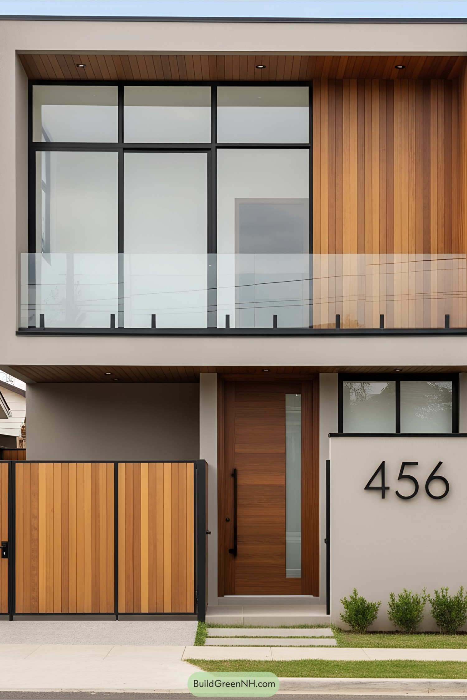 Modern small house with wood paneling and geometric design