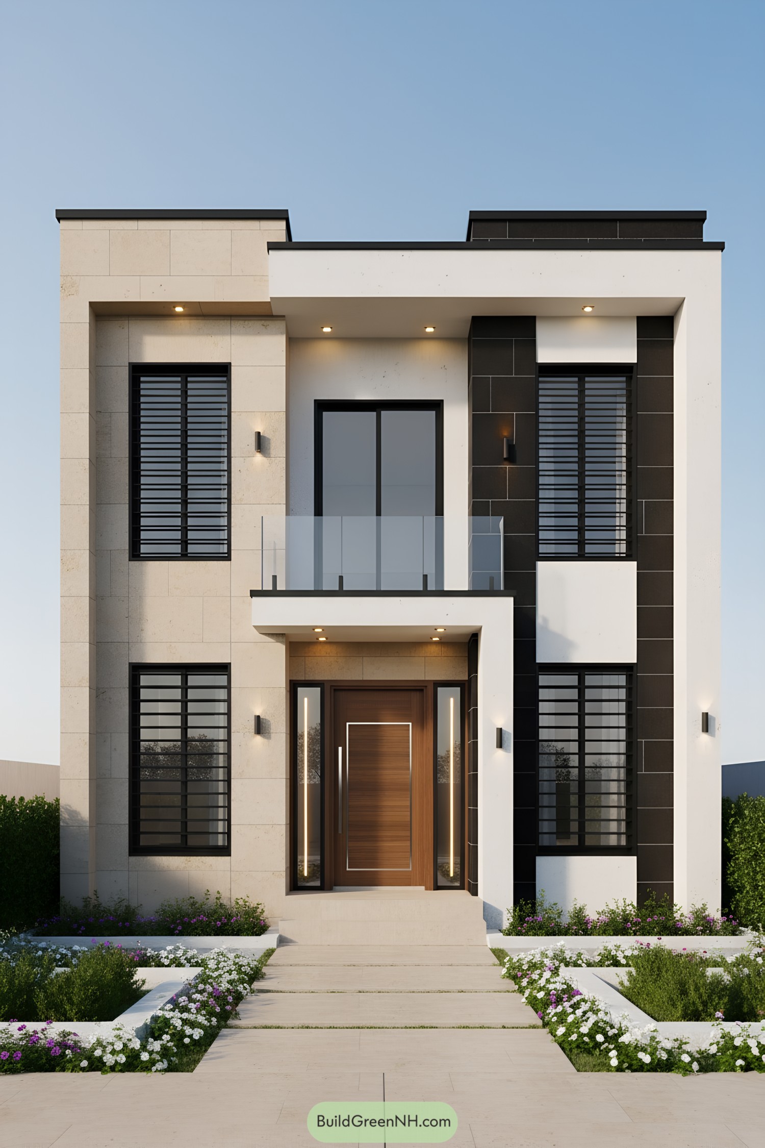 Modern small house with a two-tone facade and sleek design