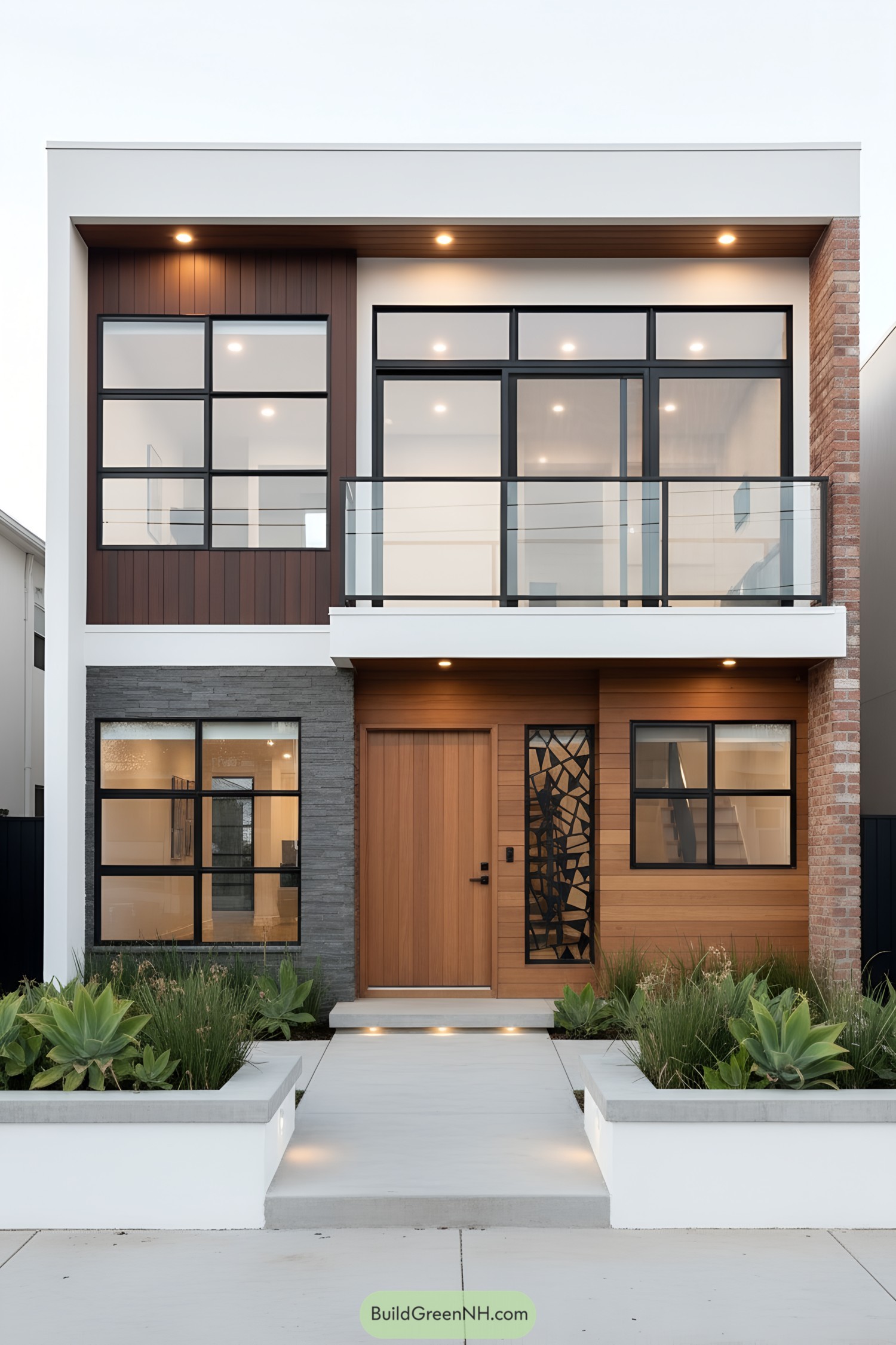 Modern small house with large windows and a sleek facade