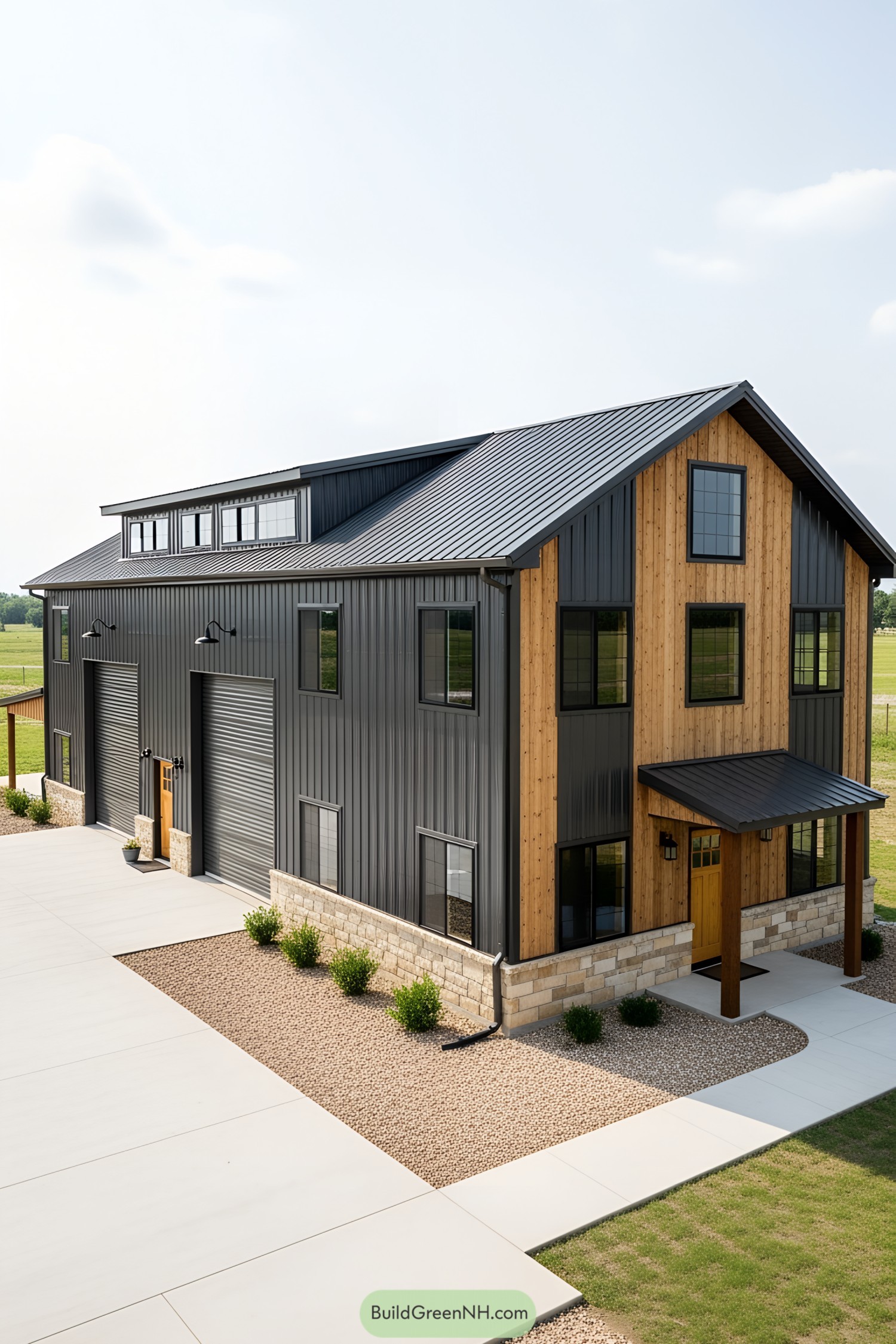 Dual-toned barndominium with a modern twist