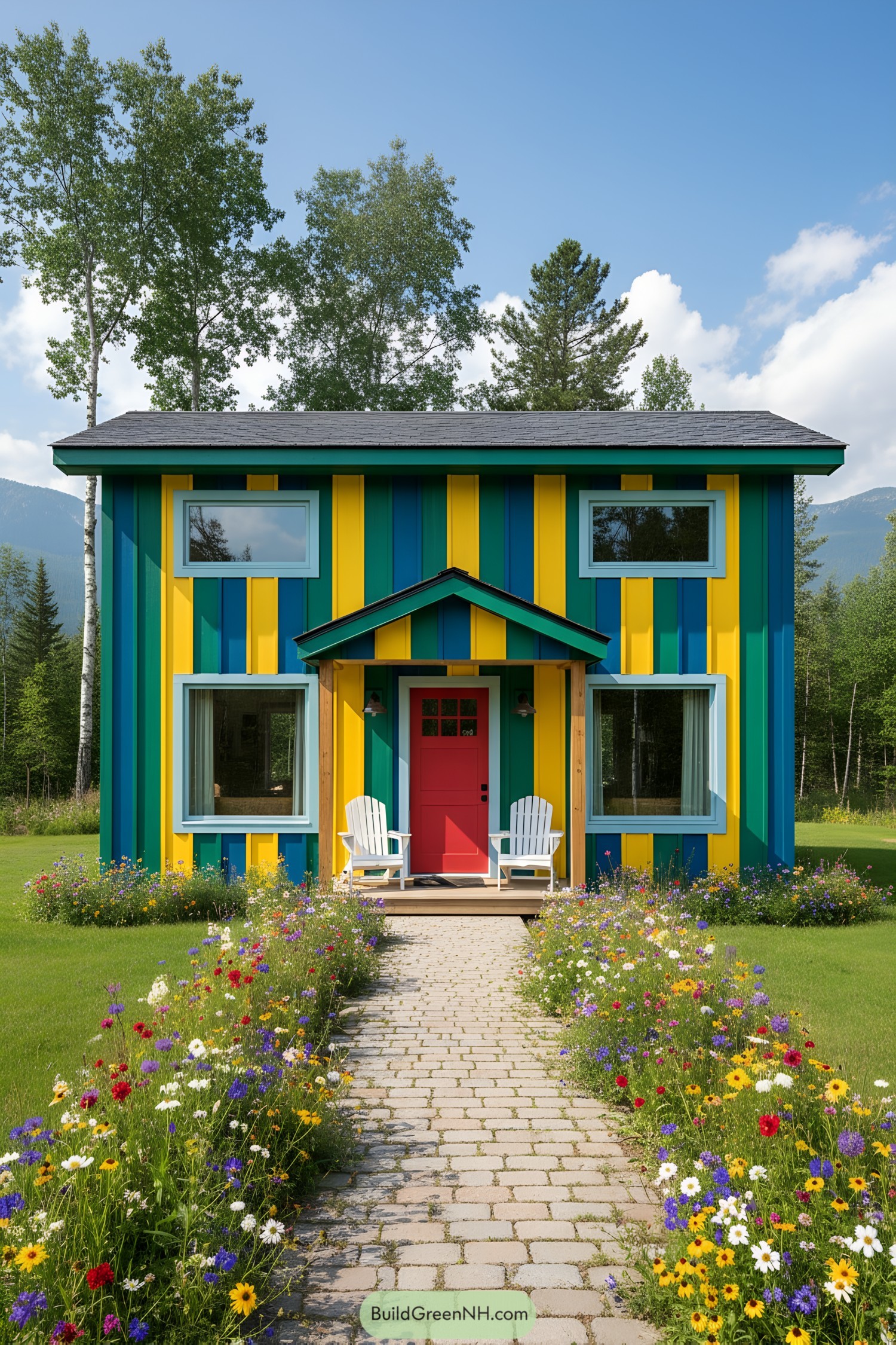 Colorful cottage with a vibrant garden path