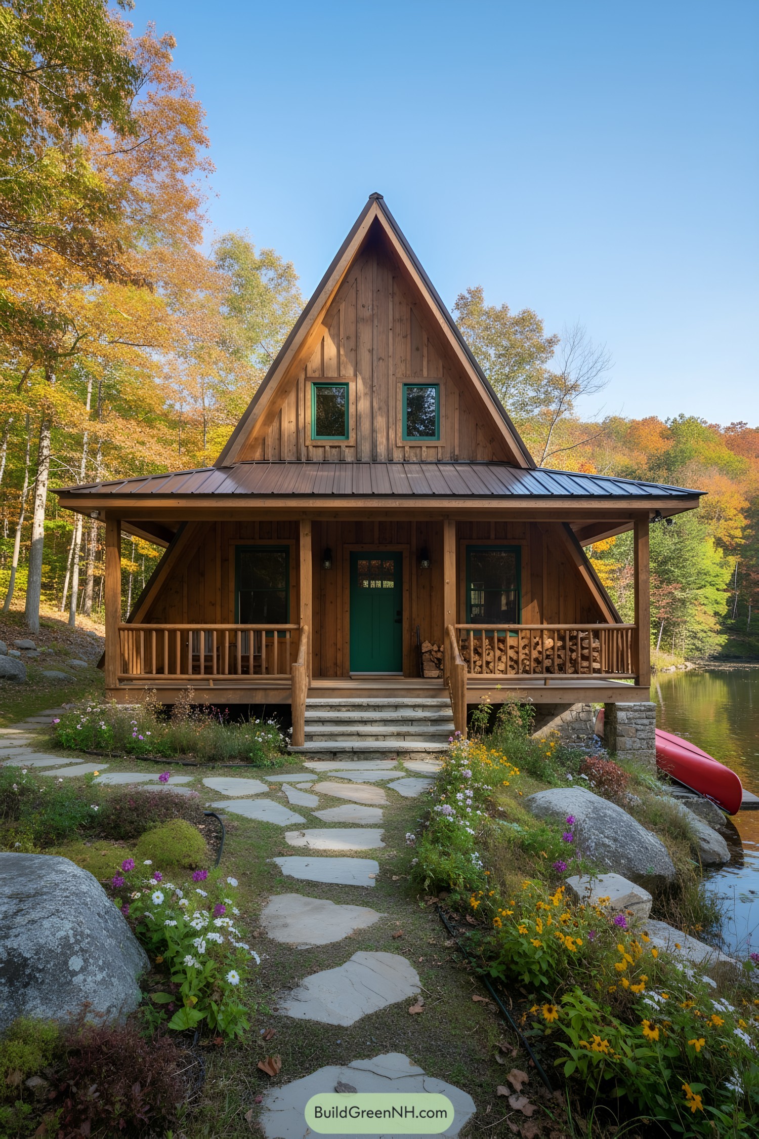 Charming wooden A-frame cabin by the lake