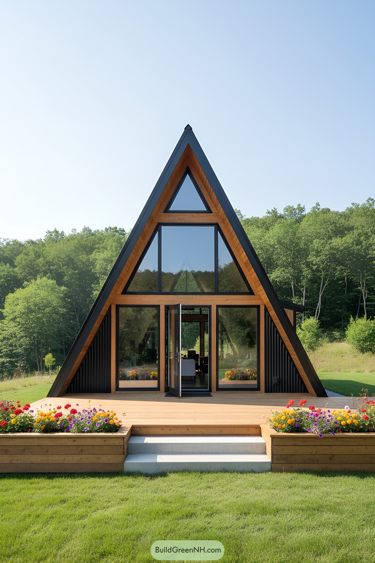 Scenic A-frame cabin with expansive deck