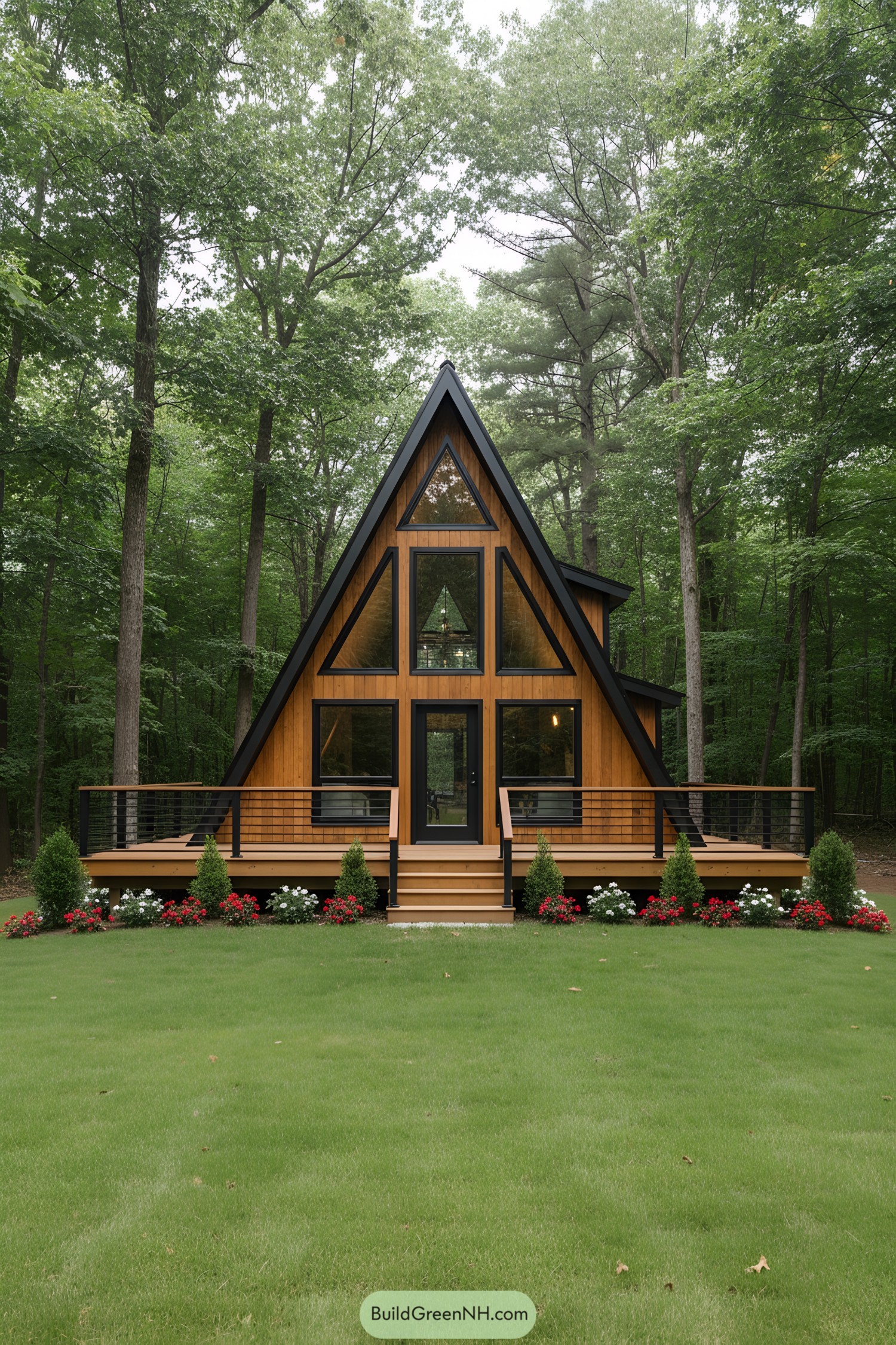 Charming A-frame cabin in a lush green setting