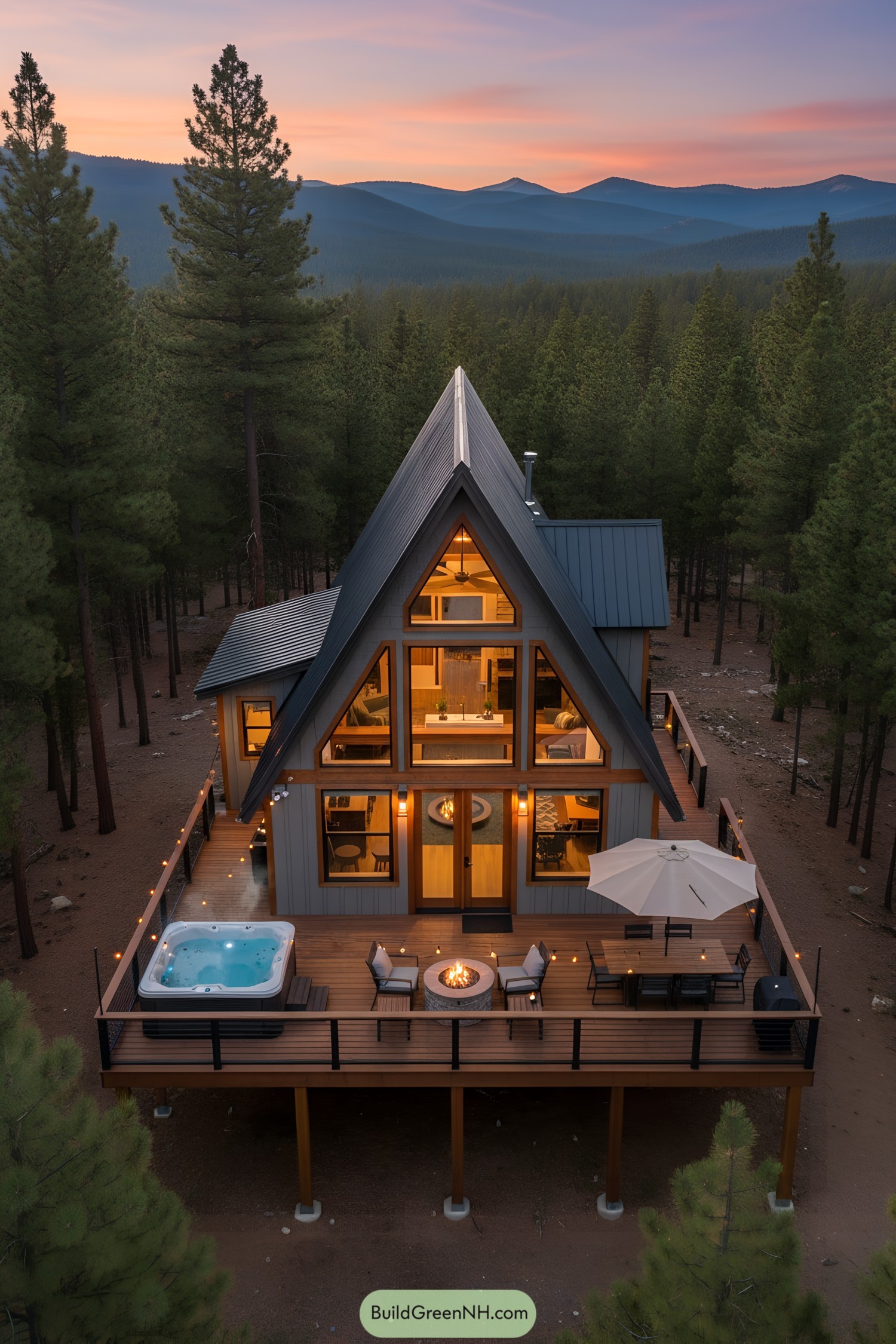 Cozy cabin with a large deck in the woods