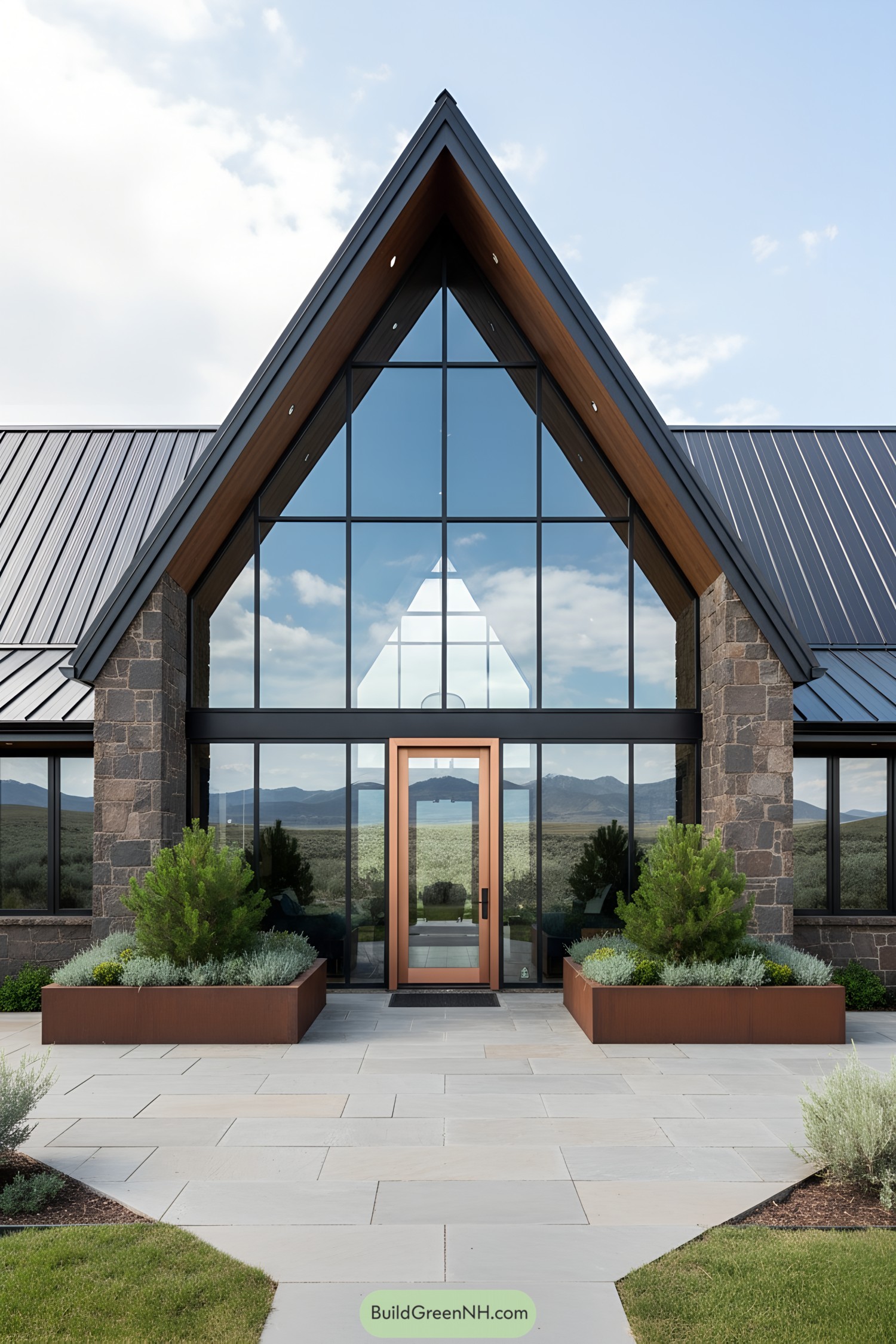 Glistening A-Frame with Stone and Glass Facade