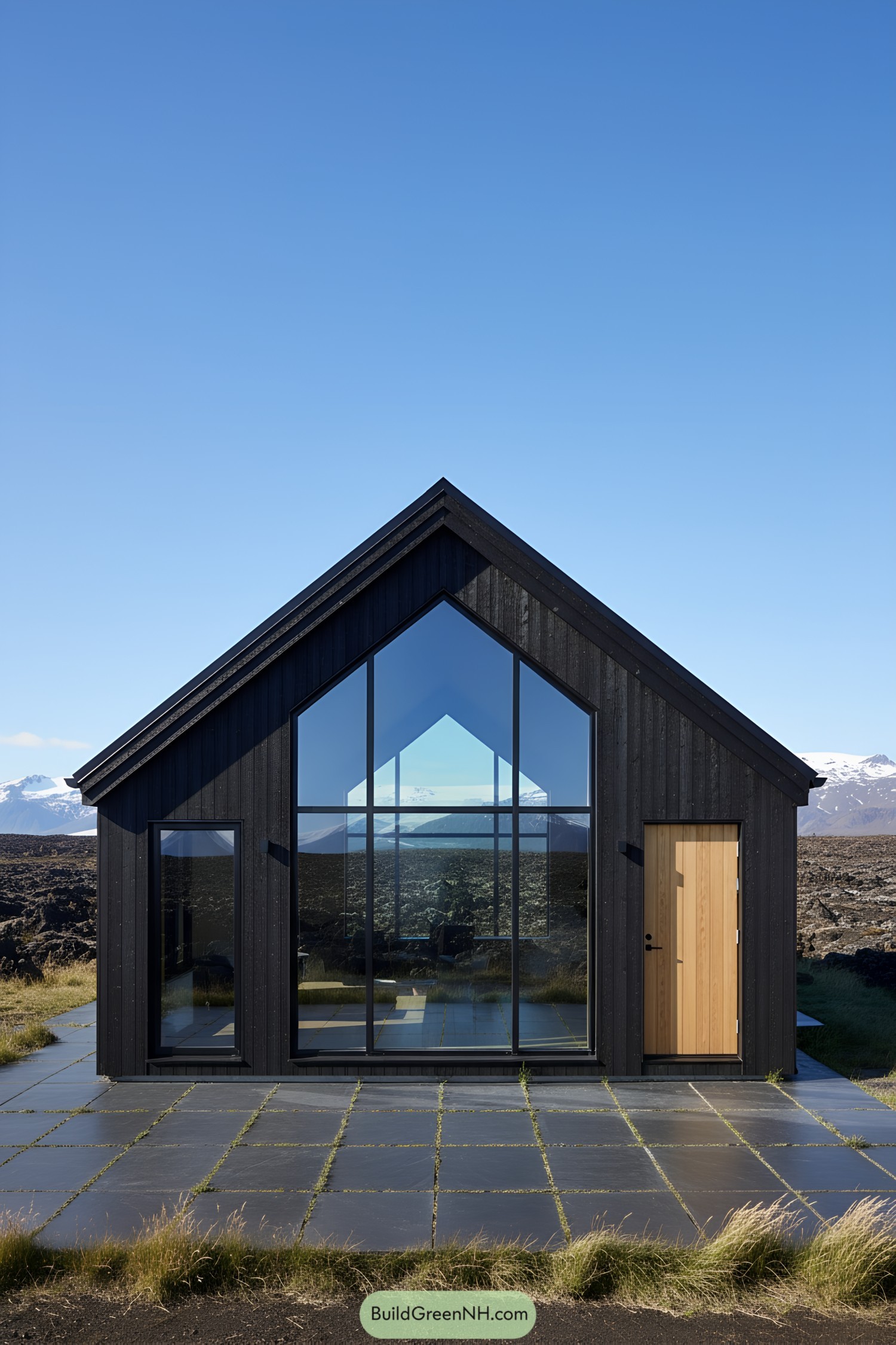 Modern cabin with a glass facade in an Icelandic landscape