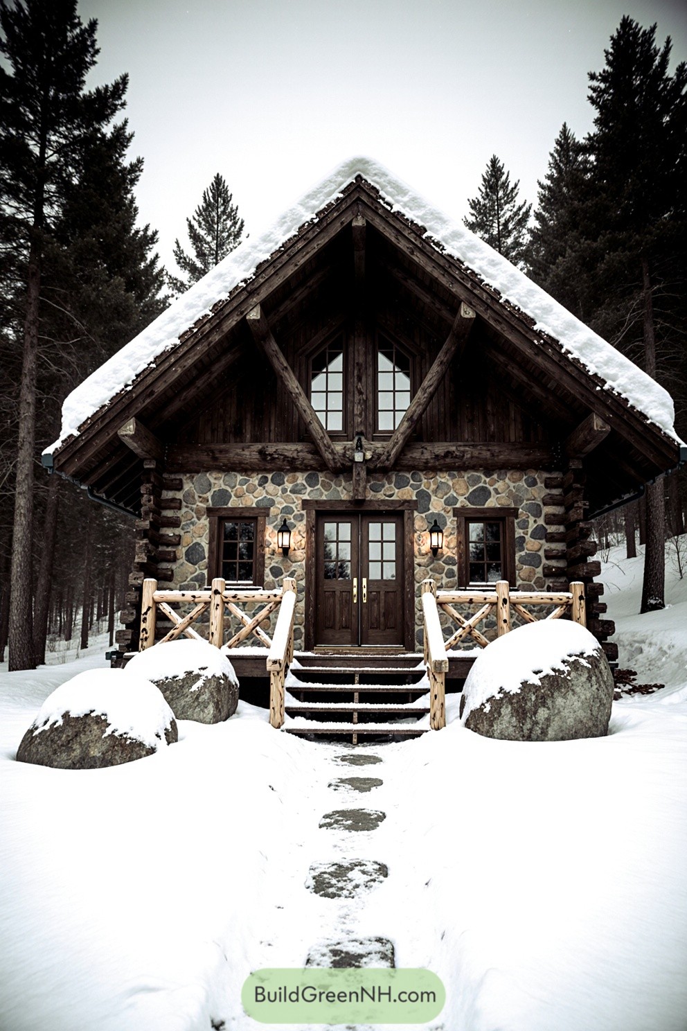 Charming log cabin in a snowy forest setting