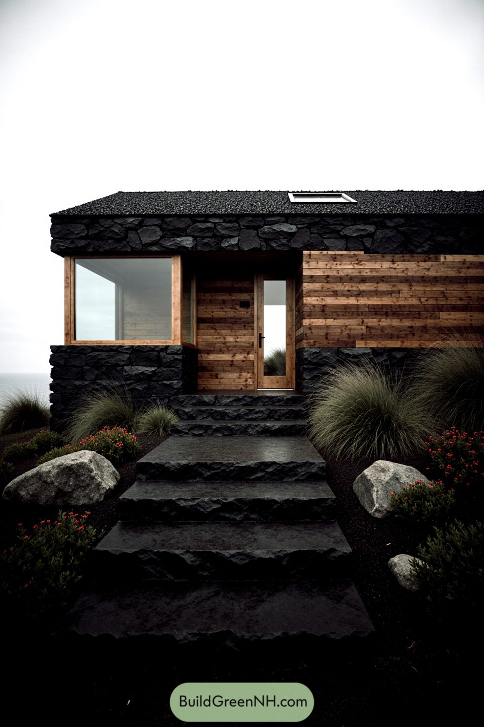 Stylish house with timber and stone facade