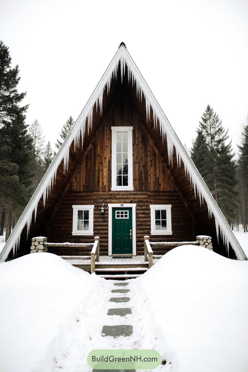 Cozy A-frame cabin in snowy woods