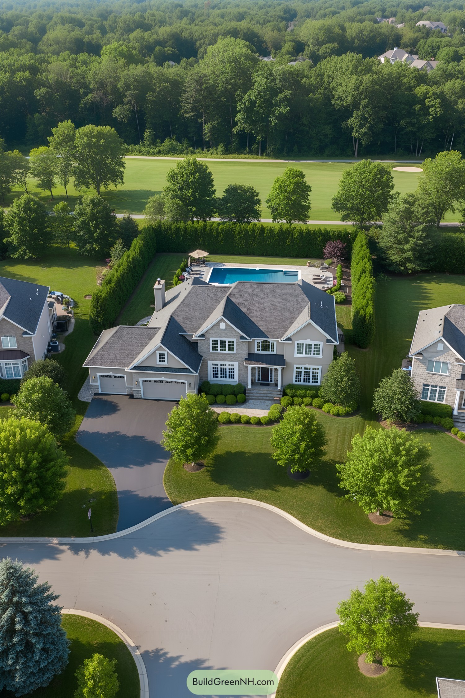 Elegant suburban house with a large garden and pool