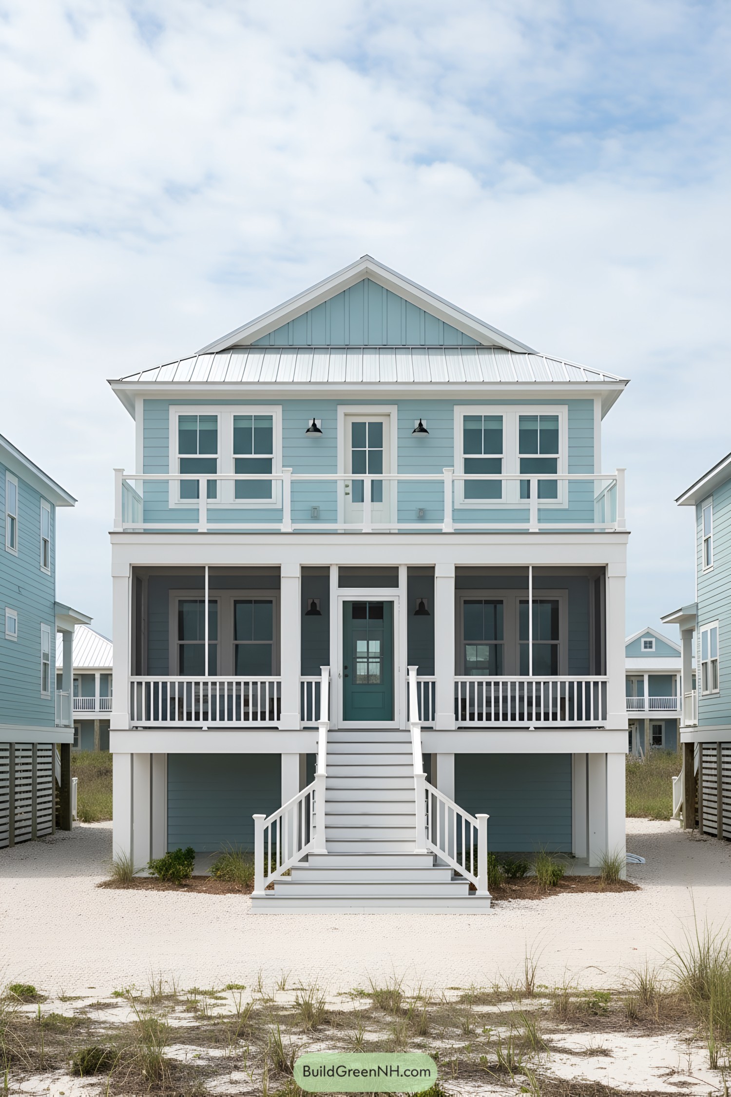 Charming blue beach cottage with elevated porch