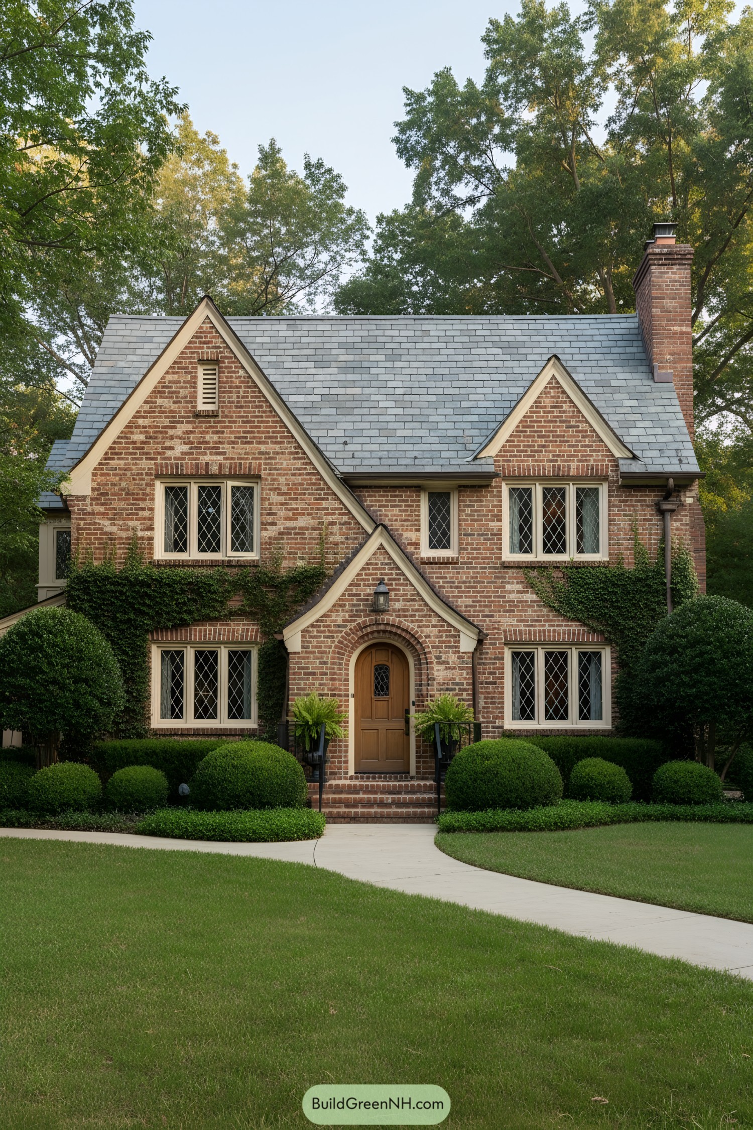 Charming brick cottage with ivy-covered facade