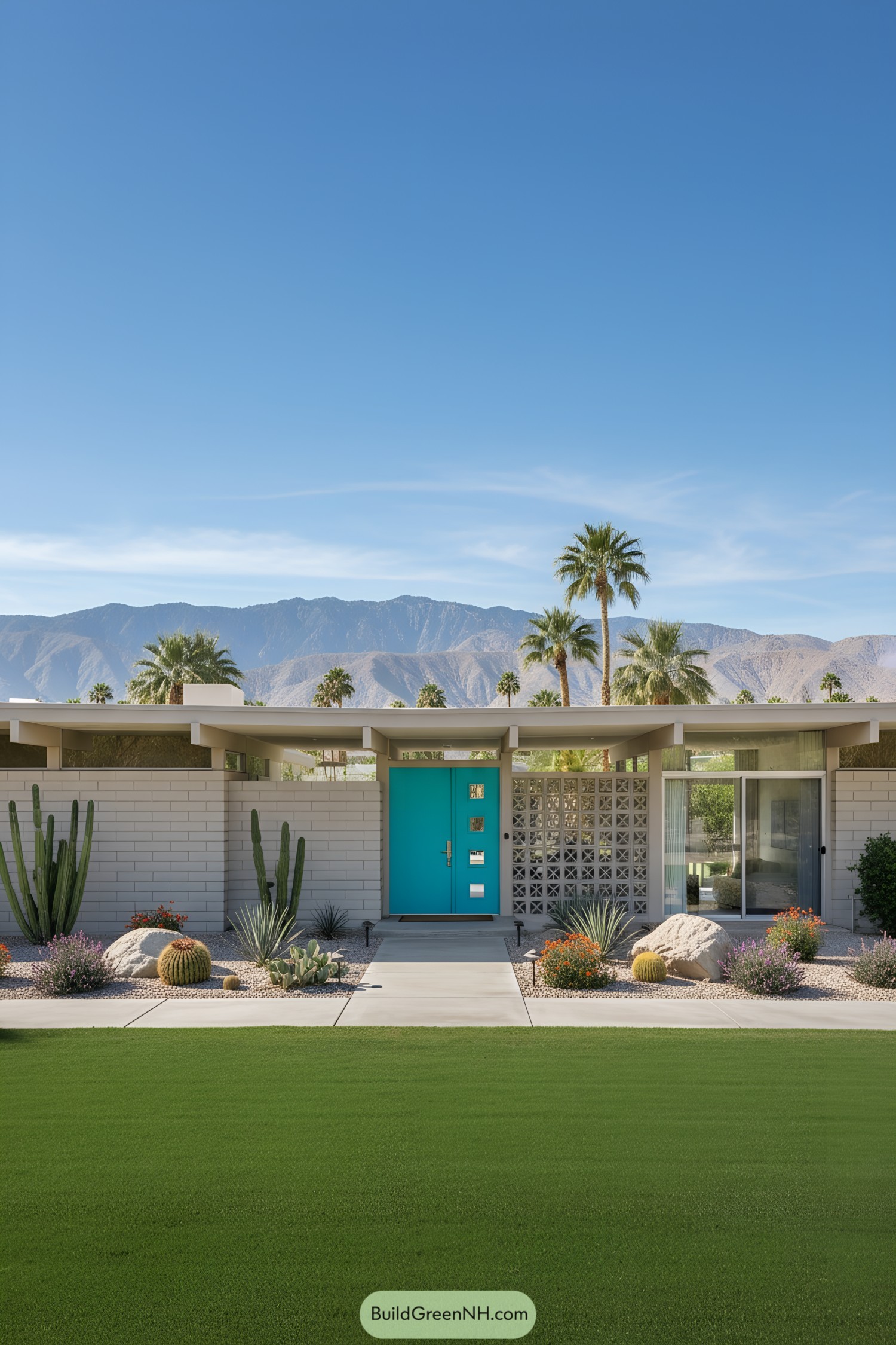Mid-century house with mountains and palm trees