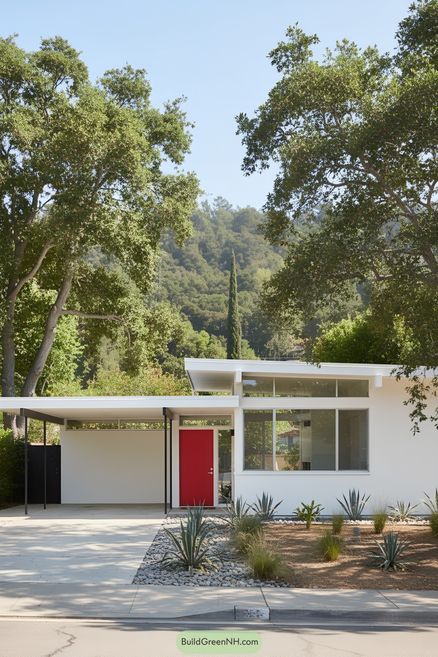 Mid-century modern house with bright red door