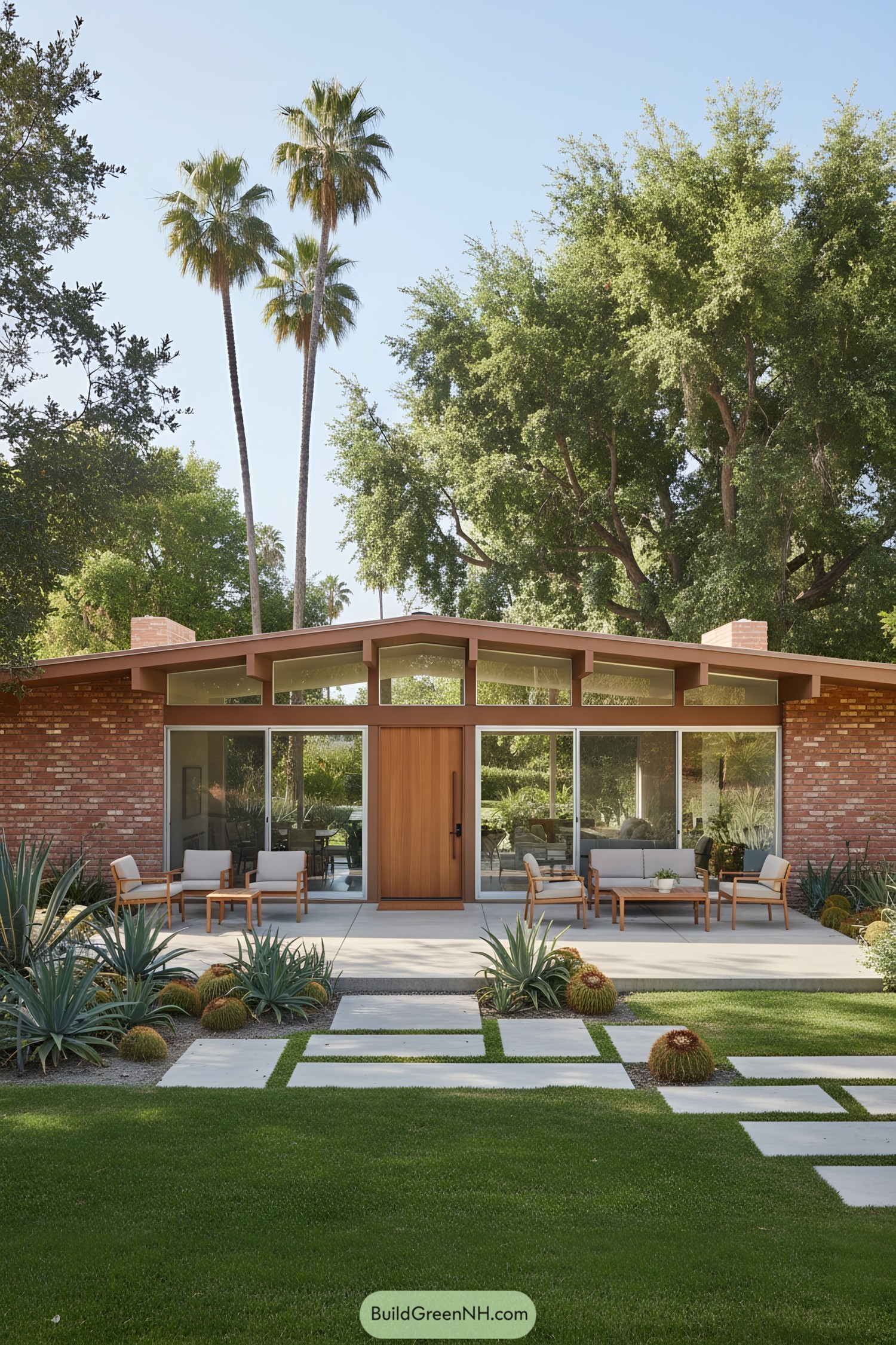 Mid-century modern house with tall palm trees
