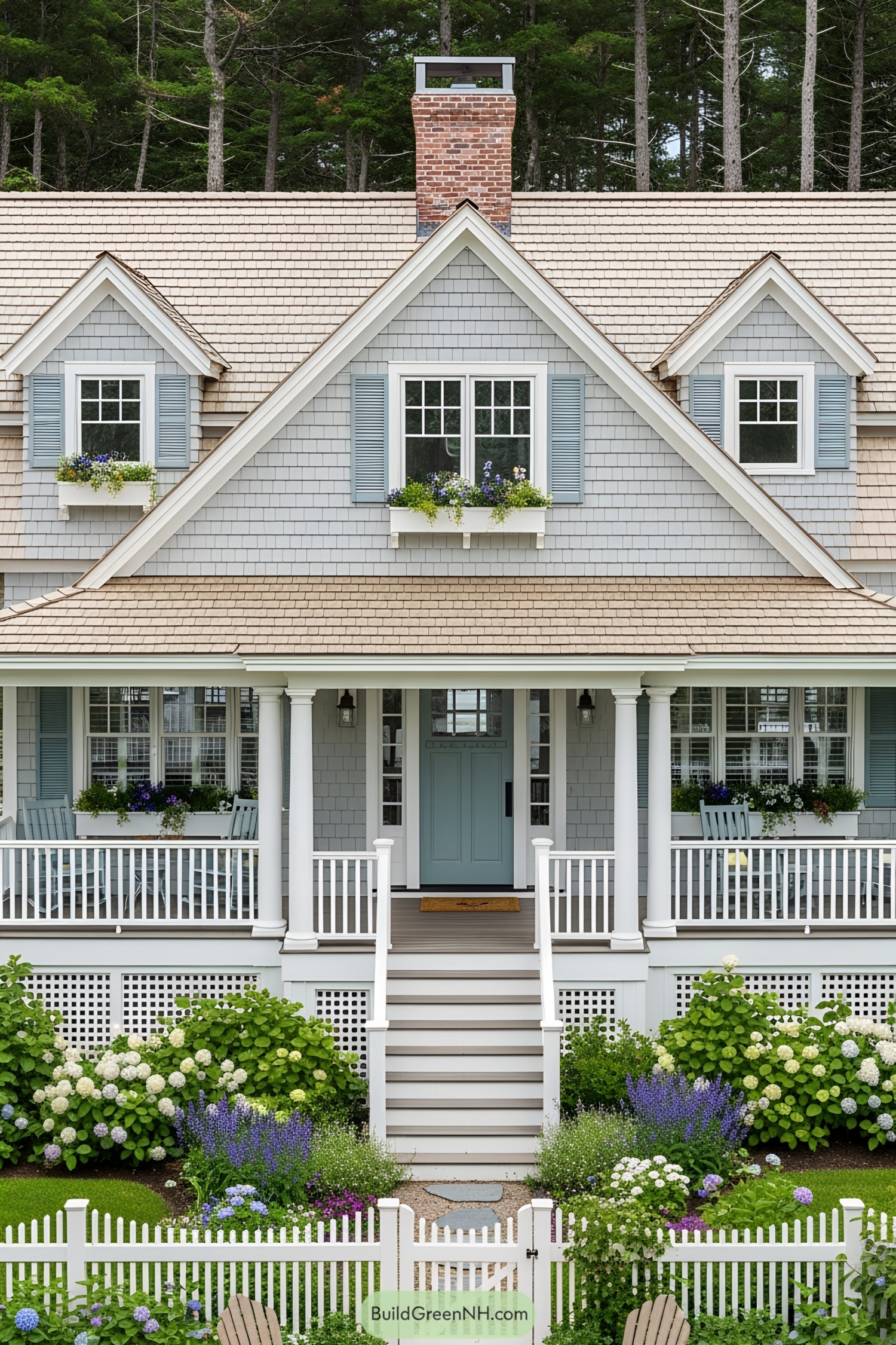 Charming cottage with pastel hues and blooming garden