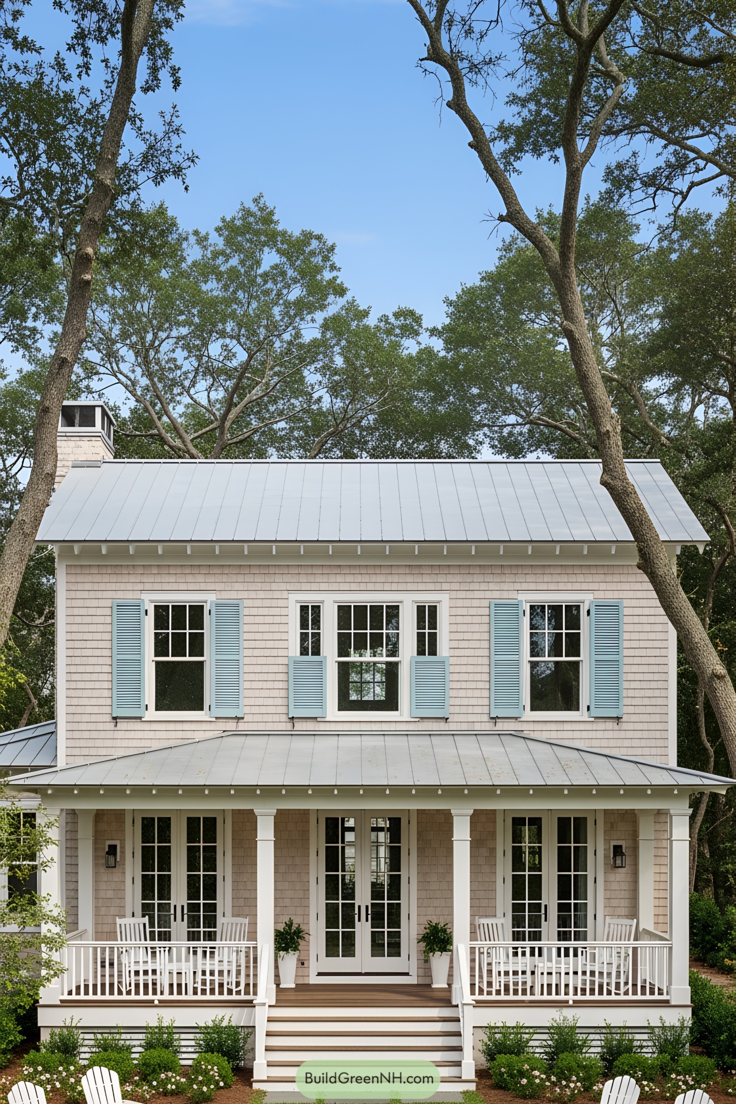 Charming coastal cottage with blue shutters