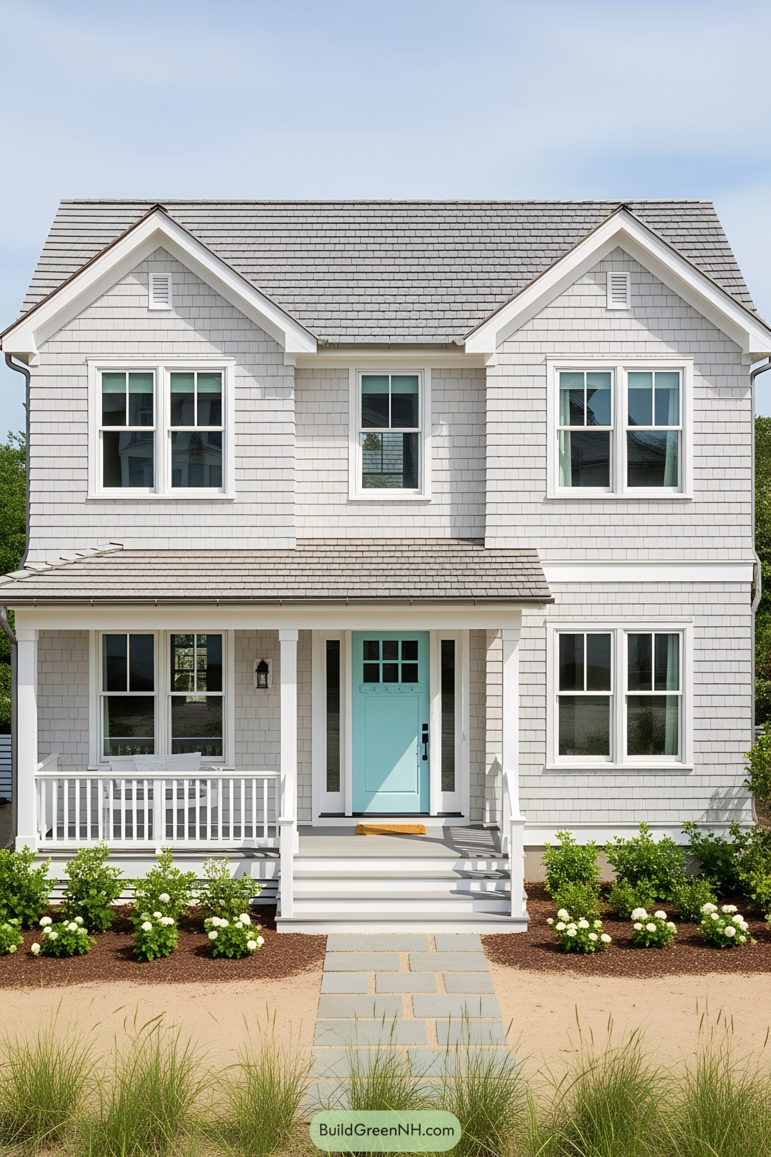 Charming two-story coastal cottage with a welcoming porch