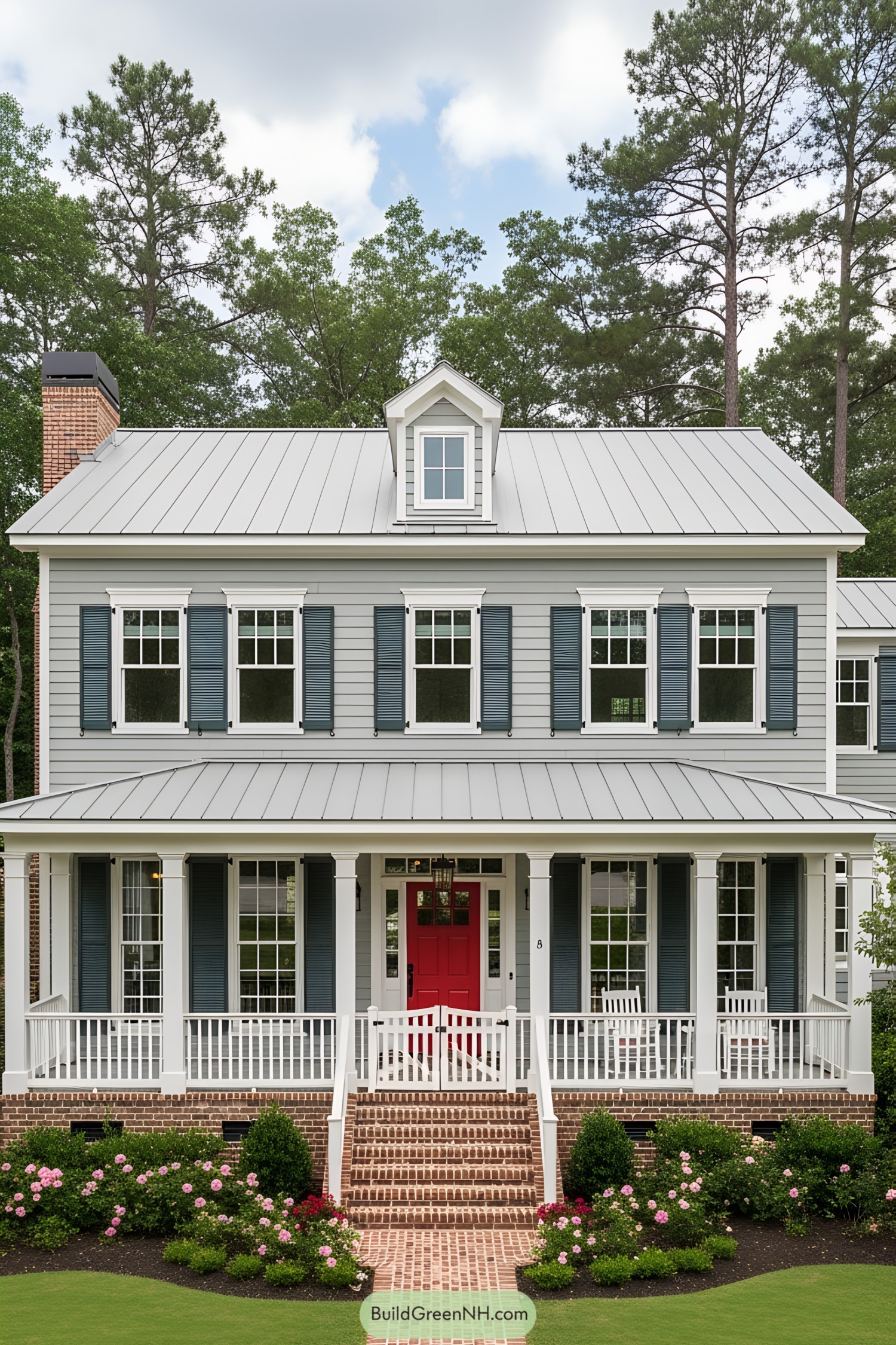 Stylish coastal cottage with a bold red door