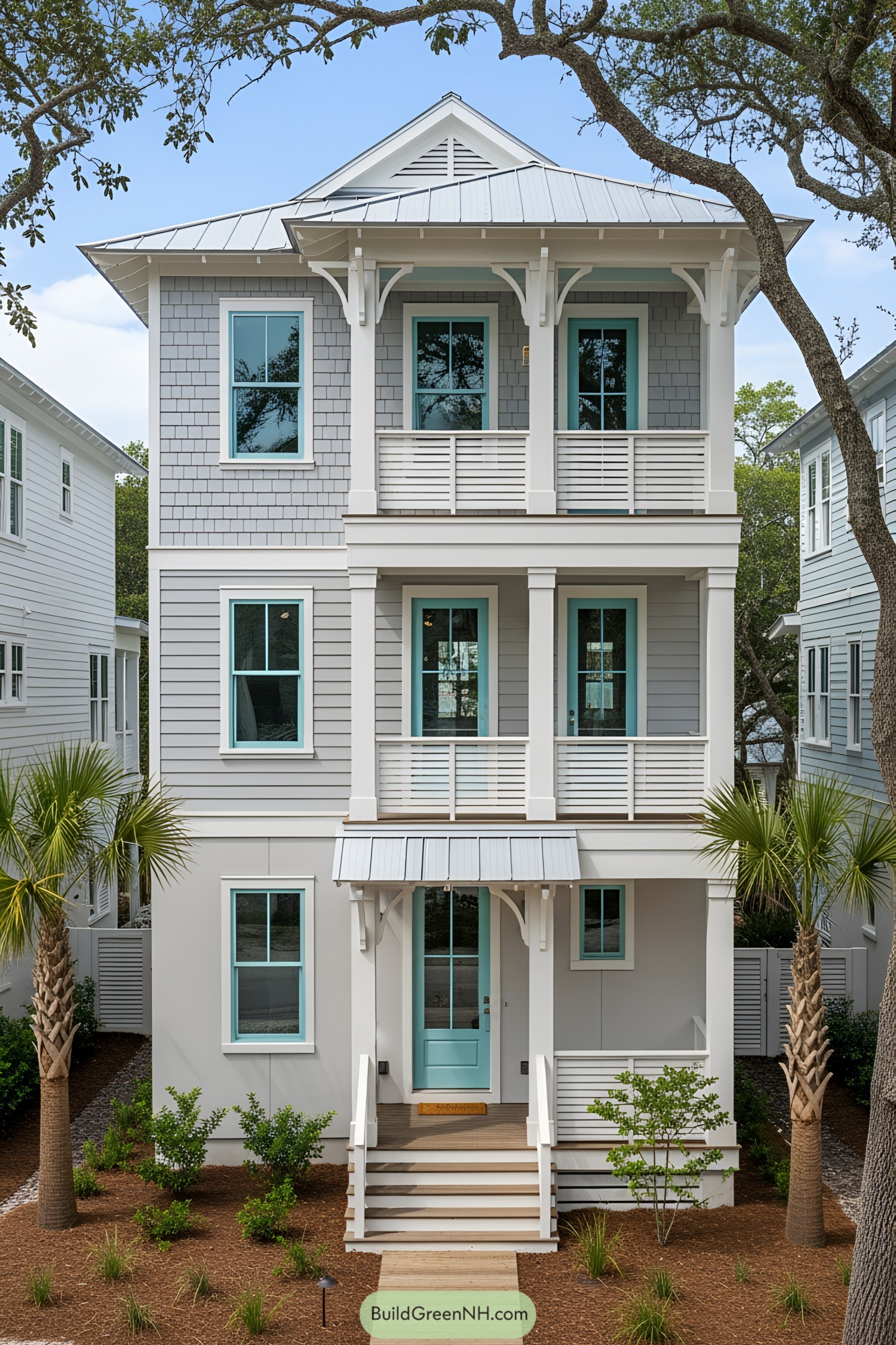 Coastal cottage with blue and gray accents