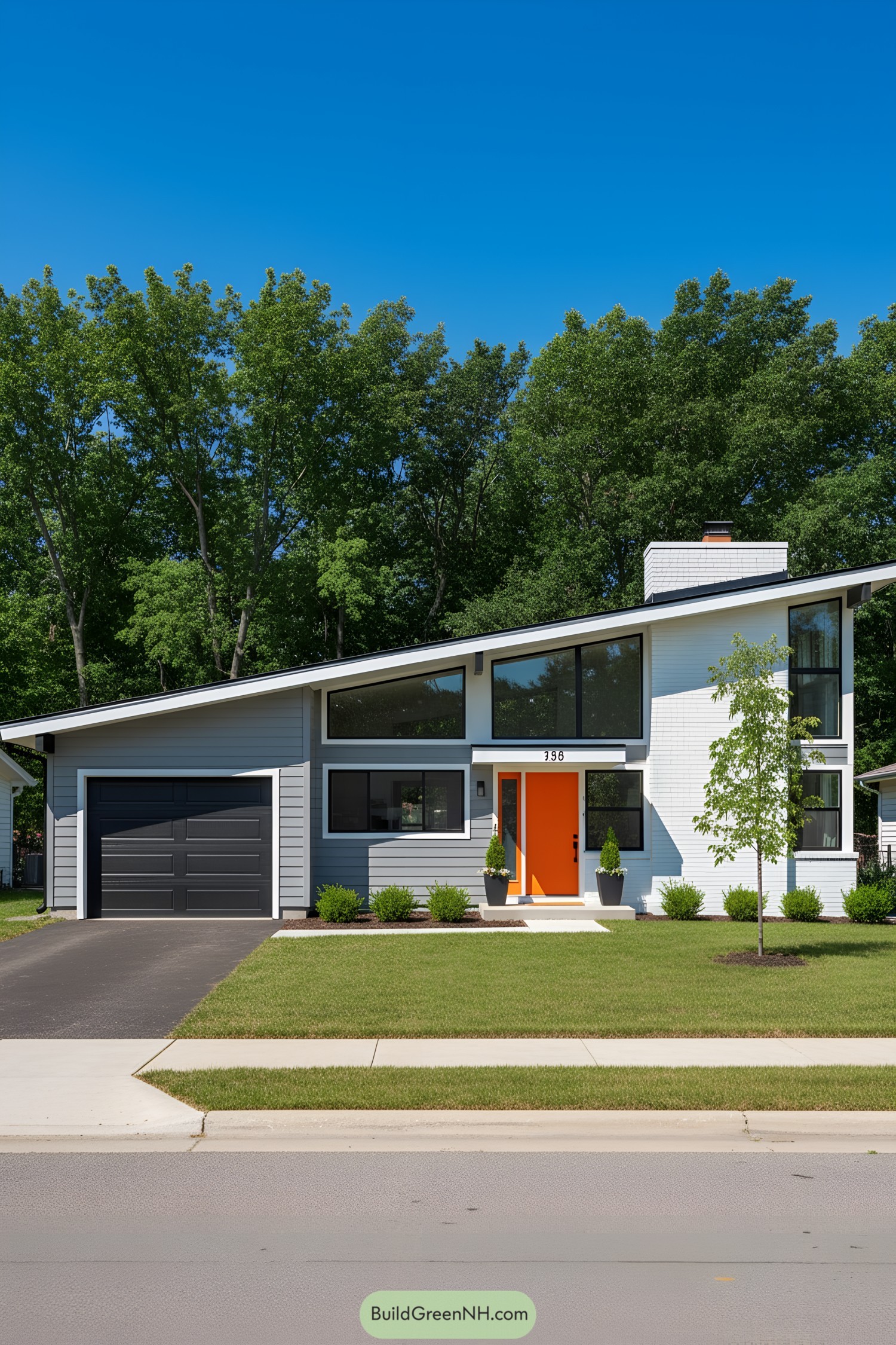 Mid-century house with a bright orange door