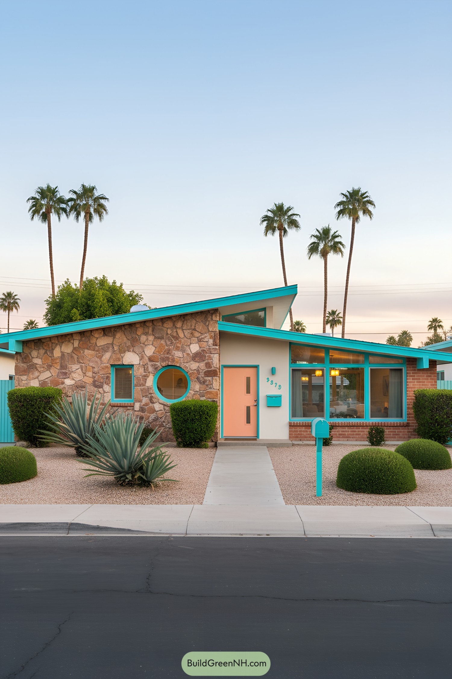Mid-century house with teal and coral accents