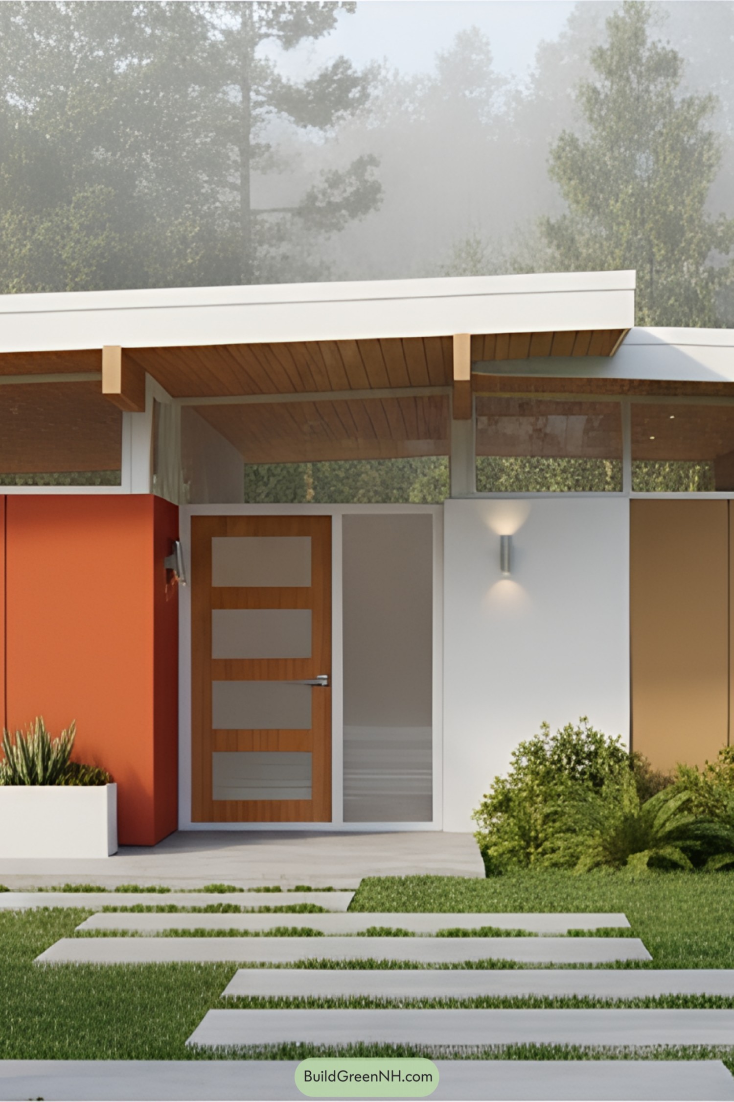 Mid-century modern house with bold colors and sleek design