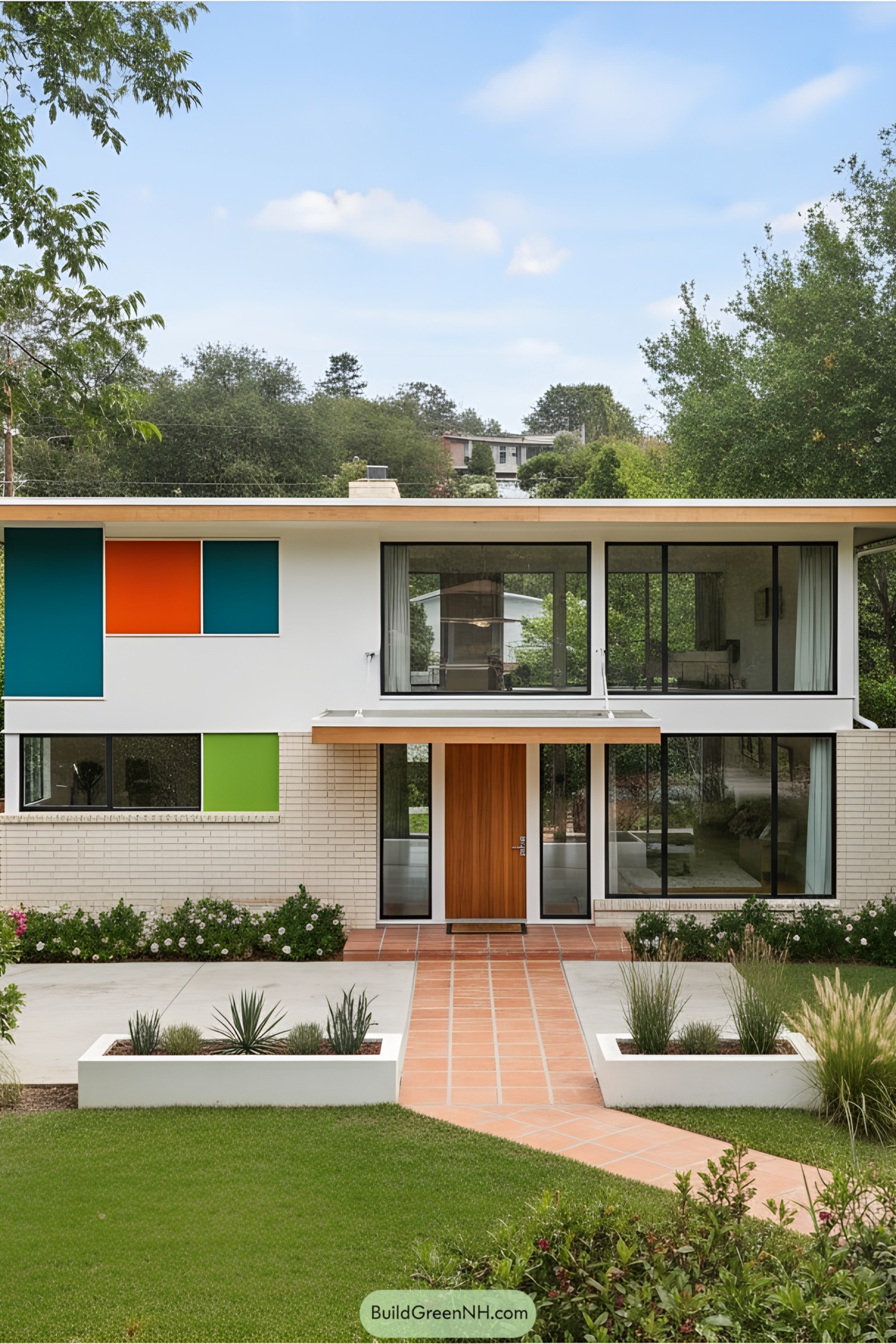 Colorful mid-century modern home with vibrant panels