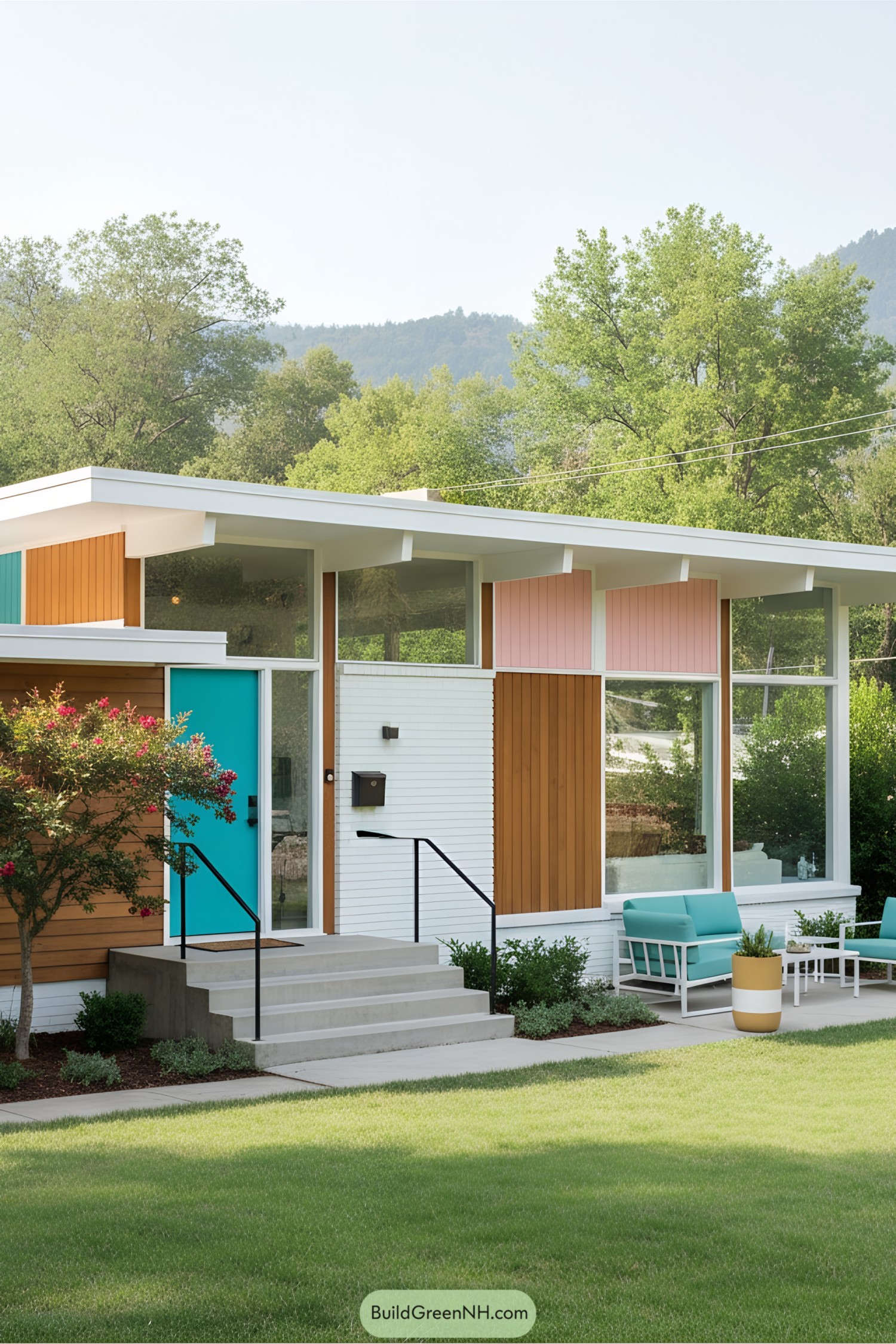 Colorful mid-century modern house with teal accents