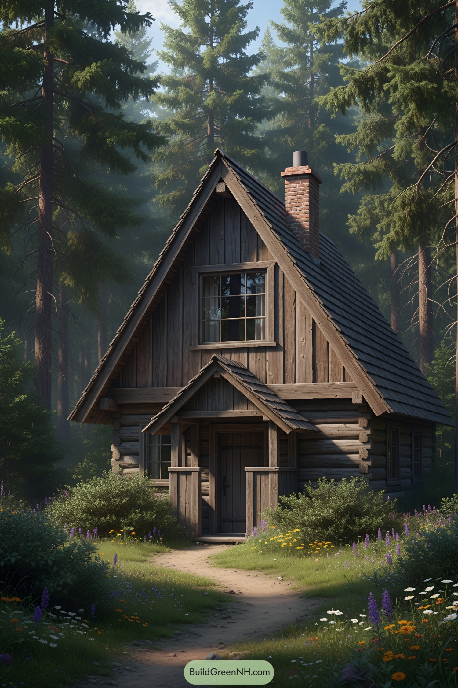 Charming wooden cottage nestled in a forest clearing