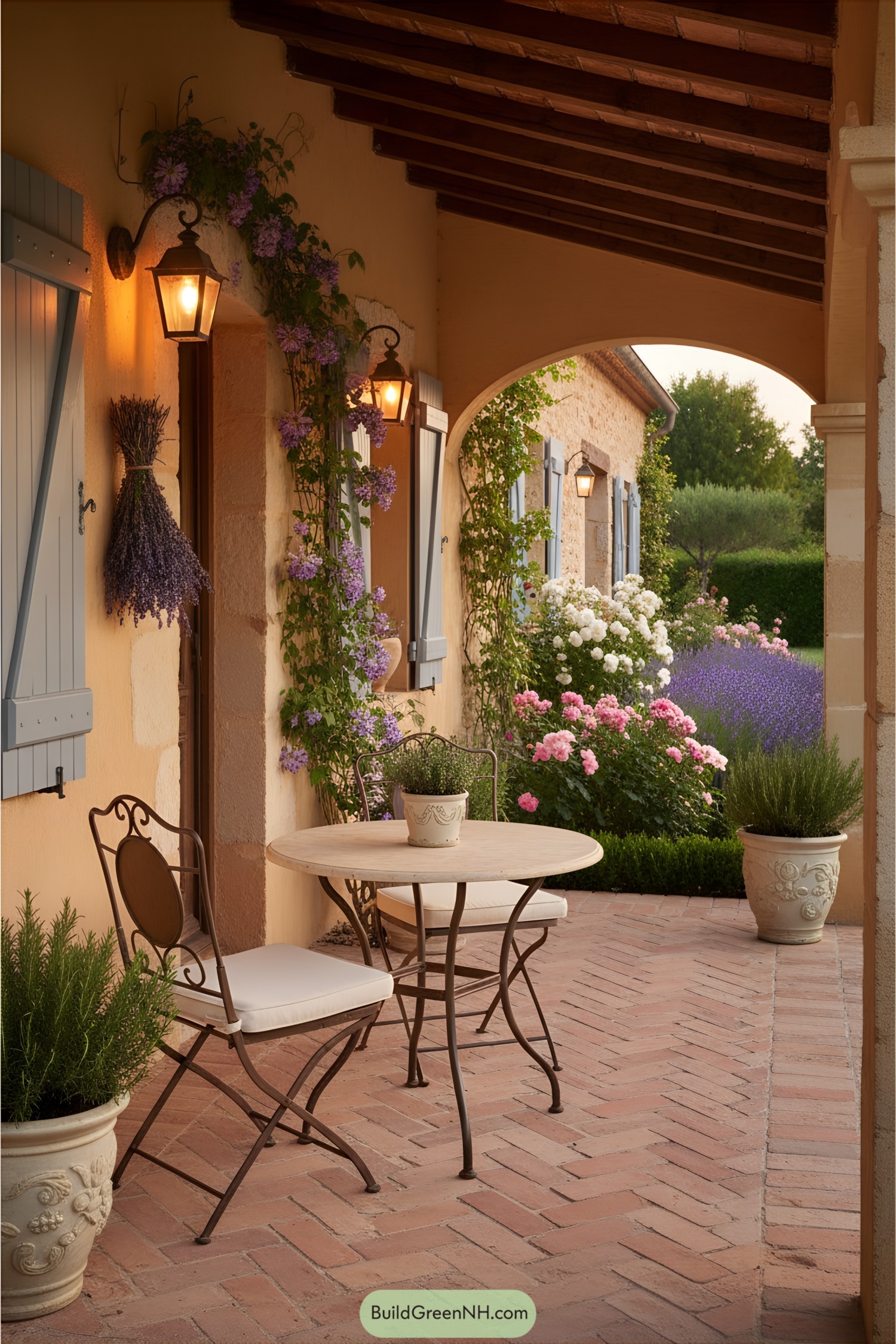 Inviting porch with flowers and seating