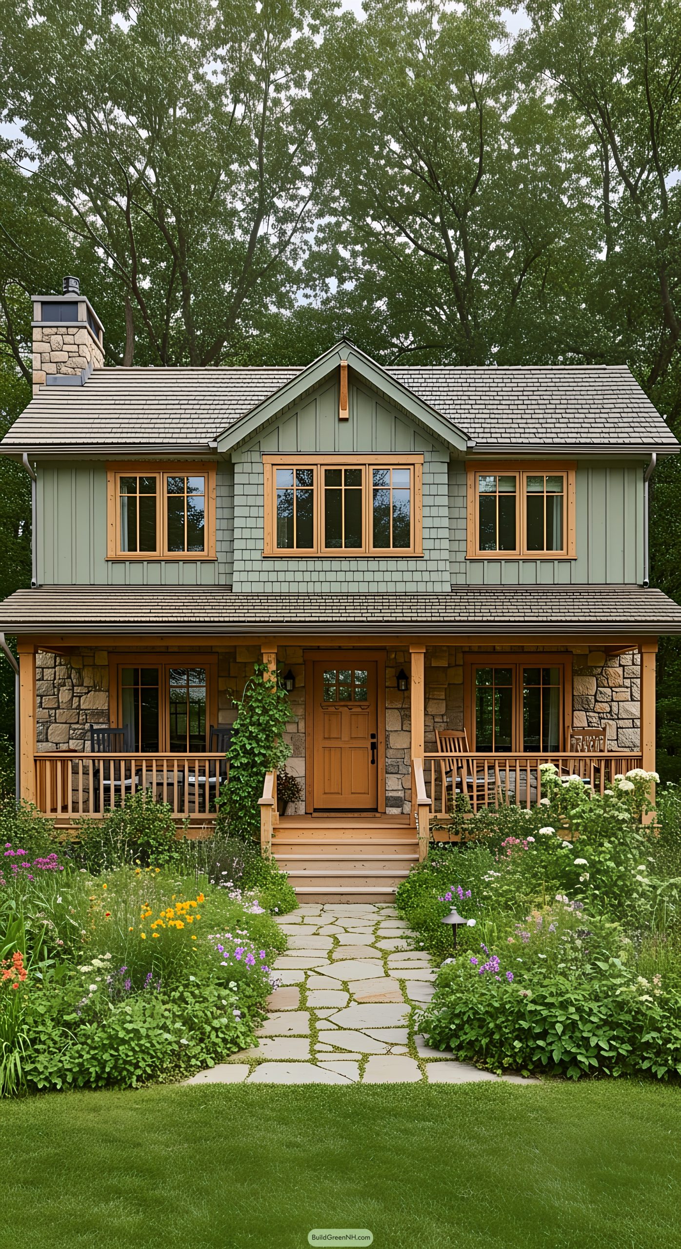 Charming farmhouse surrounded by lush greenery