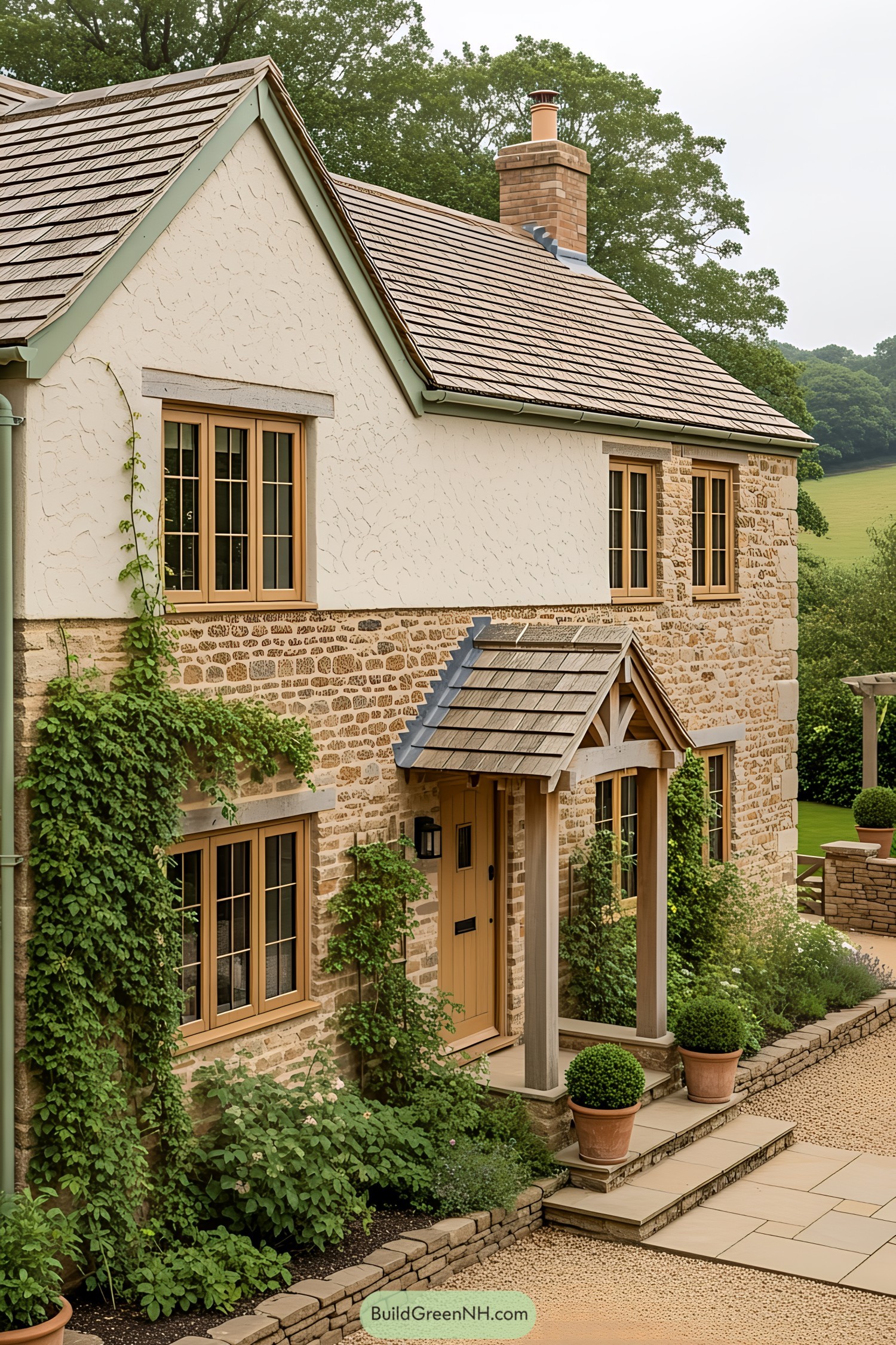 Charming farmhouse with ivy and brick details